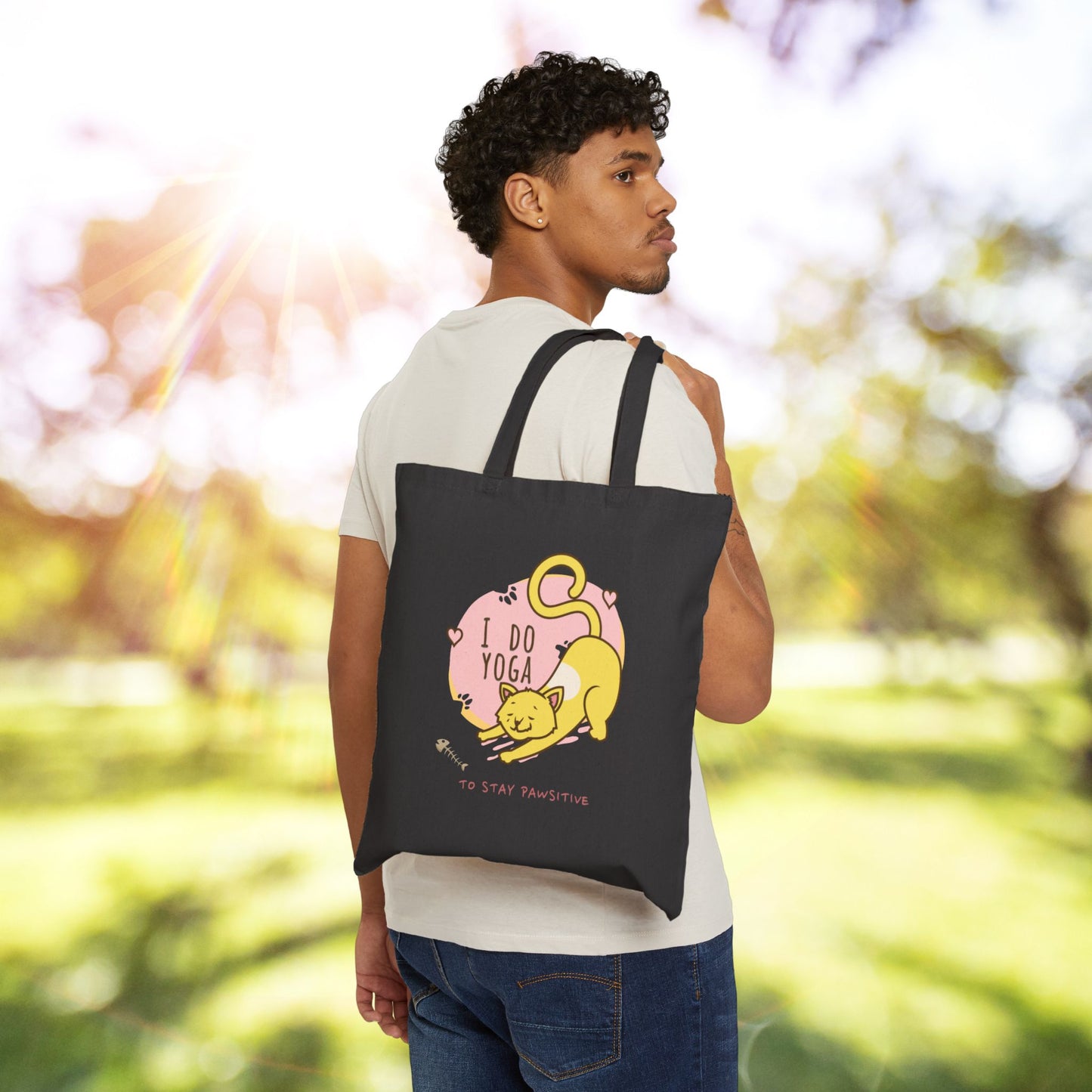Yoga Cat Cotton Canvas Tote Bag | Eco-Friendly Shopping Bag, Gift for Cat Lovers, Yoga Enthusiasts, Casual Use, Funny Tote