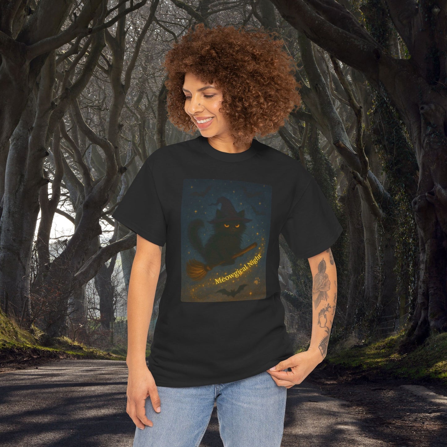 Meowgical Night - Halloween Cat Tee, Spooky Halloween Shirt, Unisex Graphic Tee, Witchy Cat Lover Gift, Cozy Night-In Top