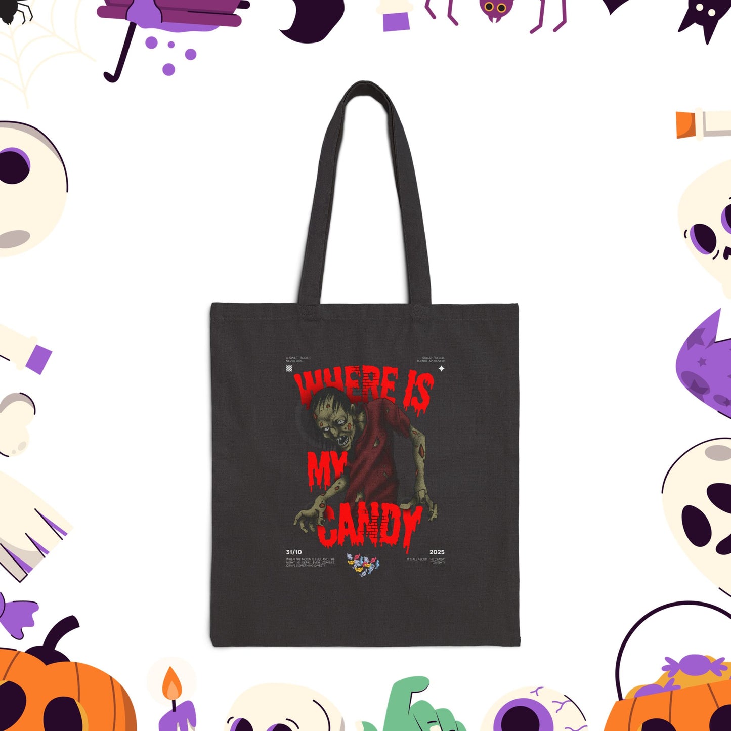Where Is My Candy Halloween Tote Bag, Spooky Gift, Trick or Treat Bag, Eco-Friendly Shopping Bag, Halloween Decor