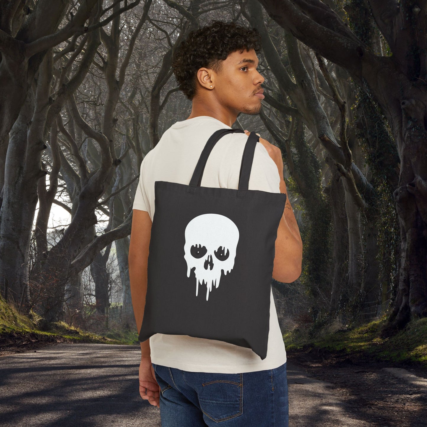 Don't Blink: The Haunted Halloween Skull Canvas Tote Bag | Halloween, Horror Gear, Trick or Treat, Gift Bag, Horror Decor
