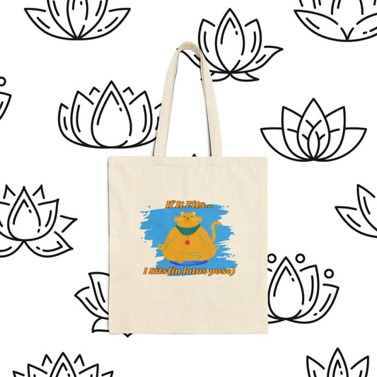 "If It Fits, I Sit" - Playful Yoga Cat Canvas Tote Bag - Eco-Friendly Shopping, Gift for Cat Lovers, Cats, Birthday, Everyday Use, Reusable Bag