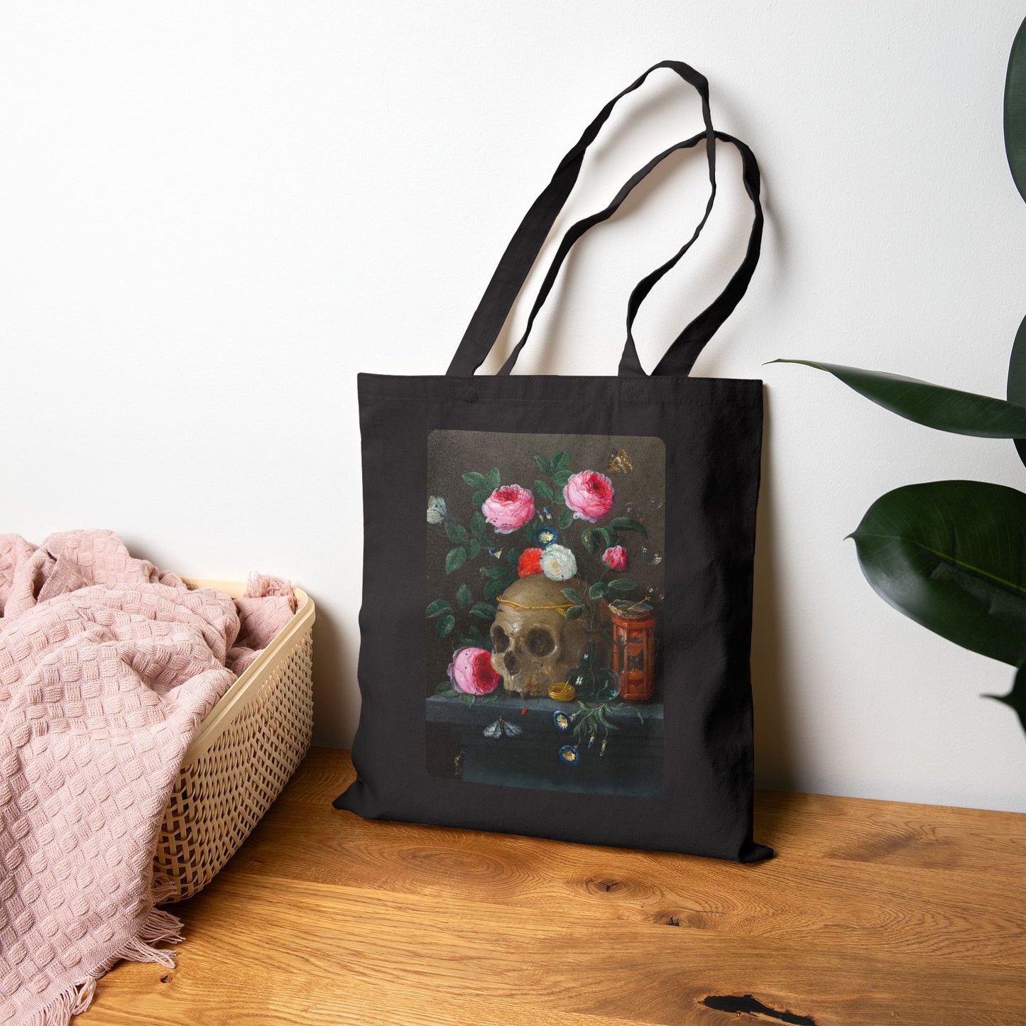 Vanitas Reverie Cotton Canvas Tote Bag, Still Art Grocery Tote, Eco-Friendly Shopping Bag, Unique Gift for Halloween, Artsy Bag