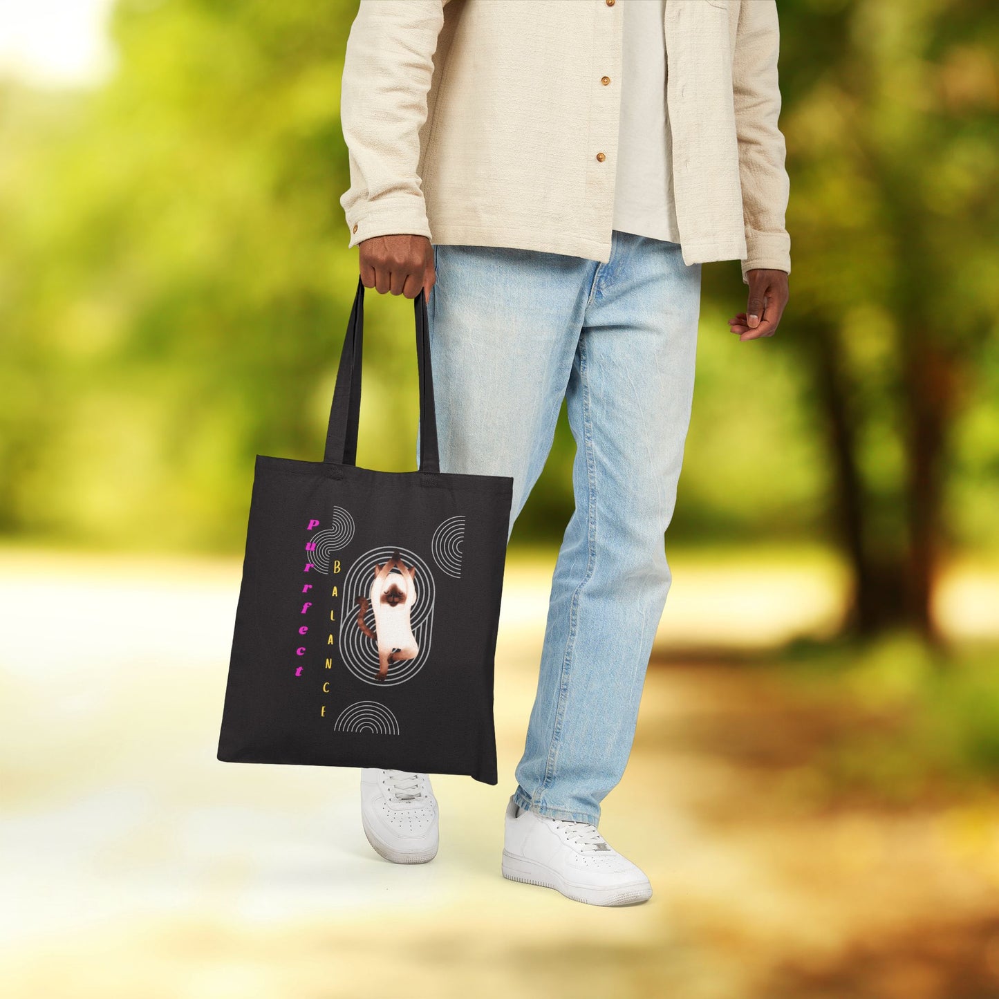 Stylish Cotton Canvas Tote Bag, "Purrfect Perfect" Yoga Cat Design, Perfect for Shopping, Beach Trips, Gifts, Eco-Friendly Living, and More!