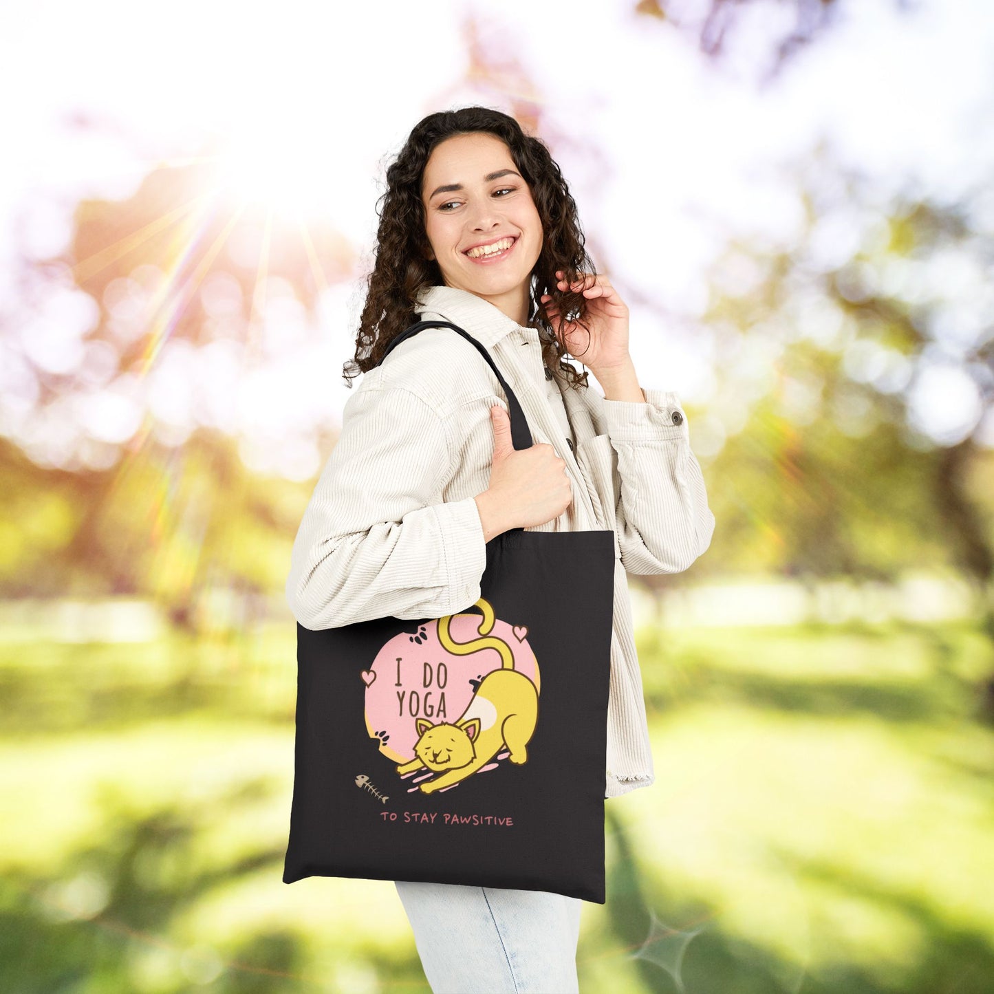 Yoga Cat Cotton Canvas Tote Bag | Eco-Friendly Shopping Bag, Gift for Cat Lovers, Yoga Enthusiasts, Casual Use, Funny Tote