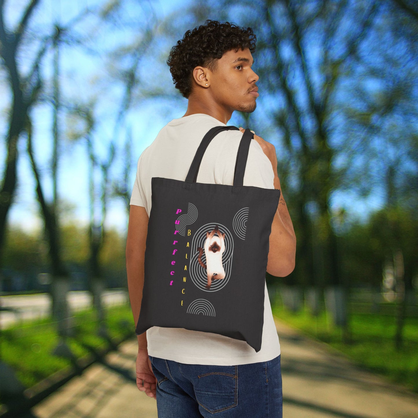 Stylish Cotton Canvas Tote Bag, "Purrfect Perfect" Yoga Cat Design, Perfect for Shopping, Beach Trips, Gifts, Eco-Friendly Living, and More!