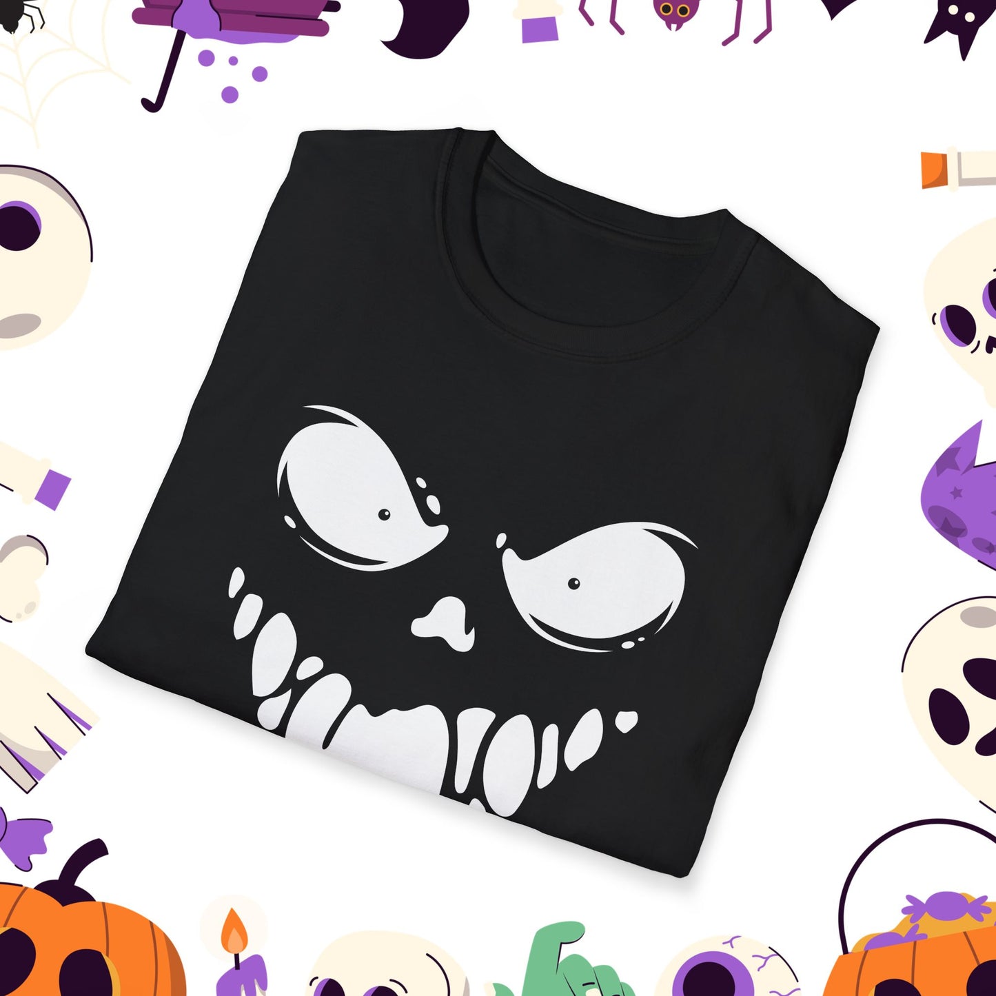 Sinister Grin at Midnight Horror T-Shirt | Ghostly Graphic Tee for Halloween Parties, Costume Events, Trick or Treating, October