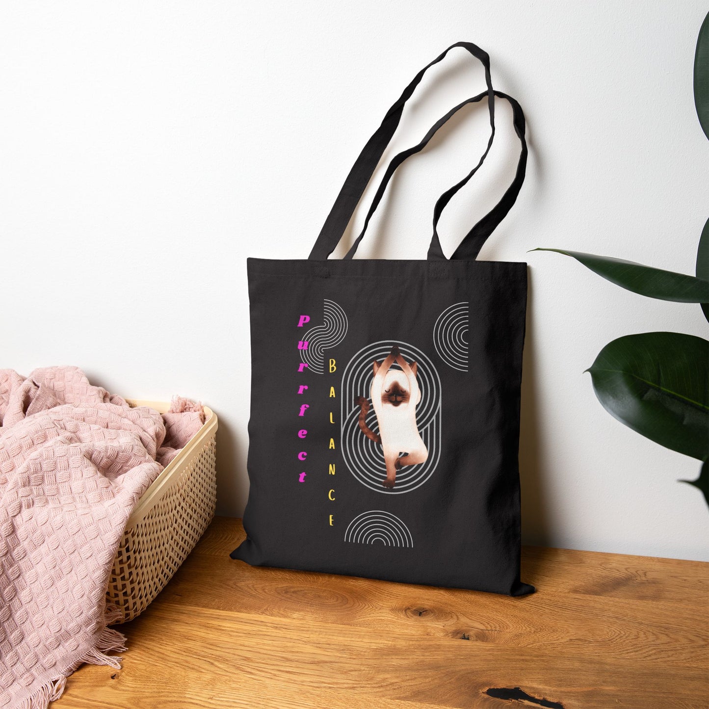 Stylish Cotton Canvas Tote Bag, "Purrfect Perfect" Yoga Cat Design, Perfect for Shopping, Beach Trips, Gifts, Eco-Friendly Living, and More!