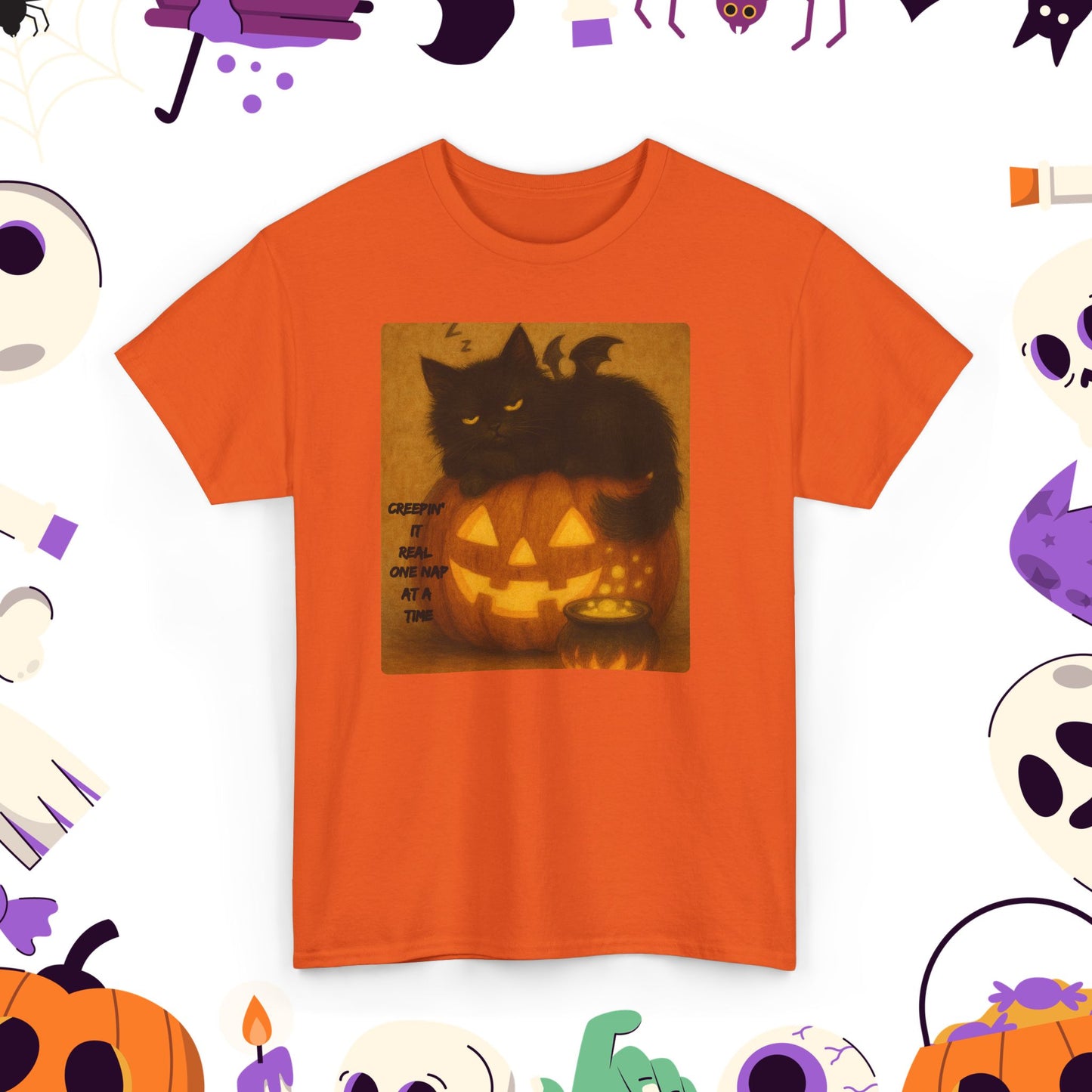 Creepin' It Real, One Nap at a Time - Halloween Cat Tee, Spooky Shirt, Perfect for Halloween Parties, Gifts, Autumn Fashion, Witchy Cat Lovers