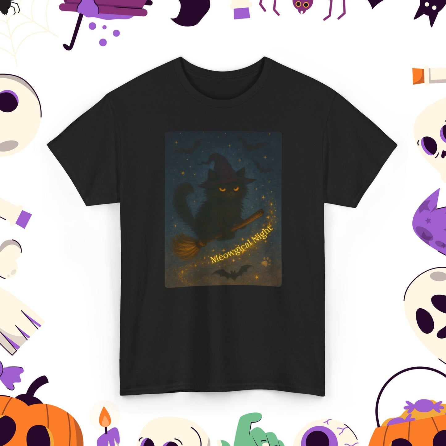 Meowgical Night - Halloween Cat Tee, Spooky Halloween Shirt, Unisex Graphic Tee, Witchy Cat Lover Gift, Cozy Night-In Top