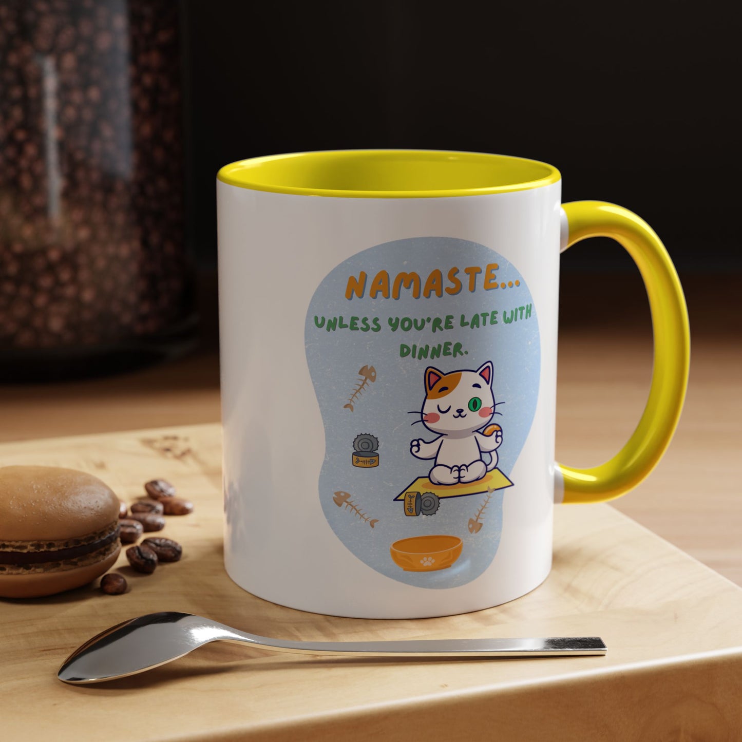 Namaste Cat Accent Coffee Mug | Cute Cat Mug, Coffee Cup Gift, Yoga Lover's Mug, Cat Lover Gift, Stylish Drinkware
