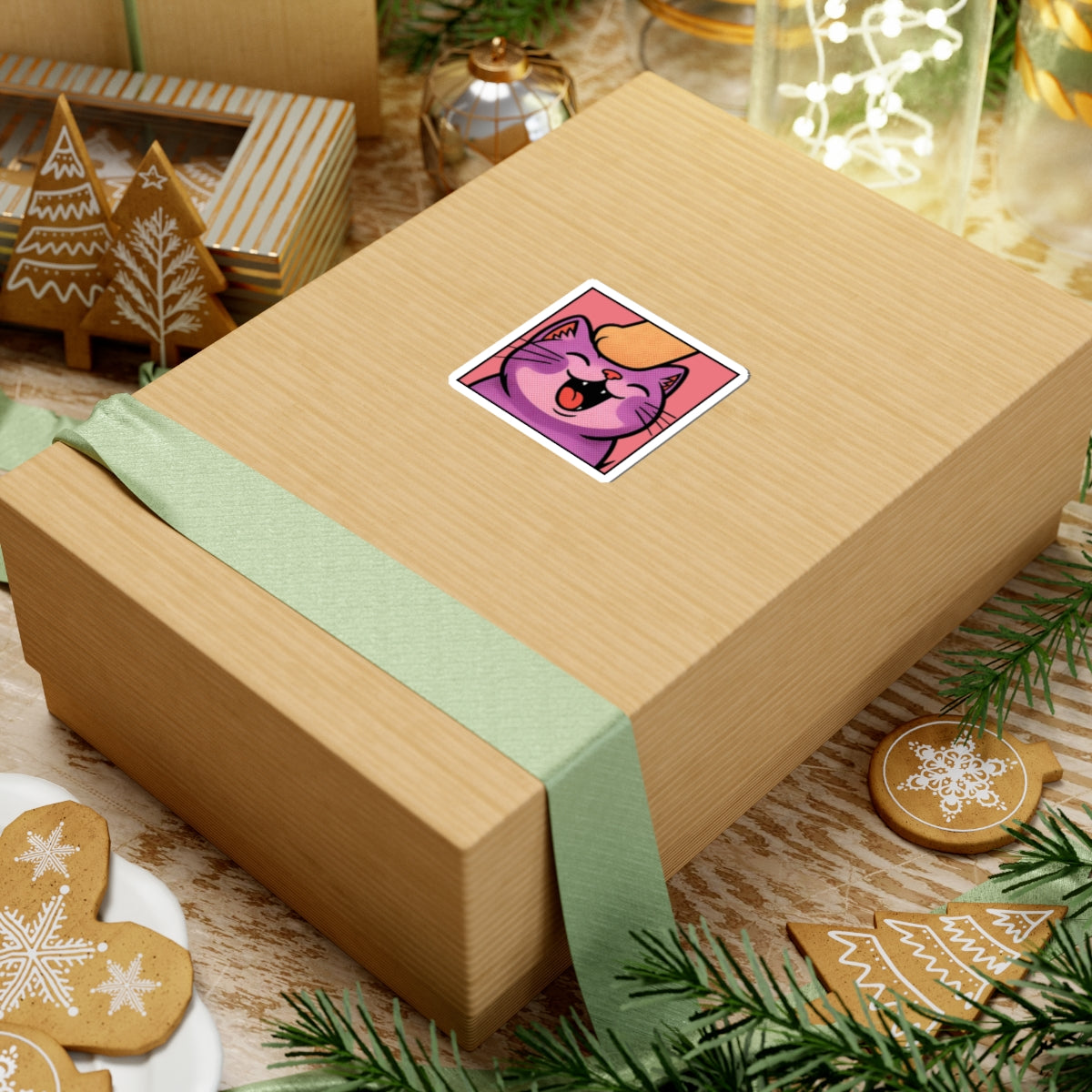 Twitch Emote "Pet Me, Purrfectly Happy!" Cute Cat Kiss-Cut Sticker