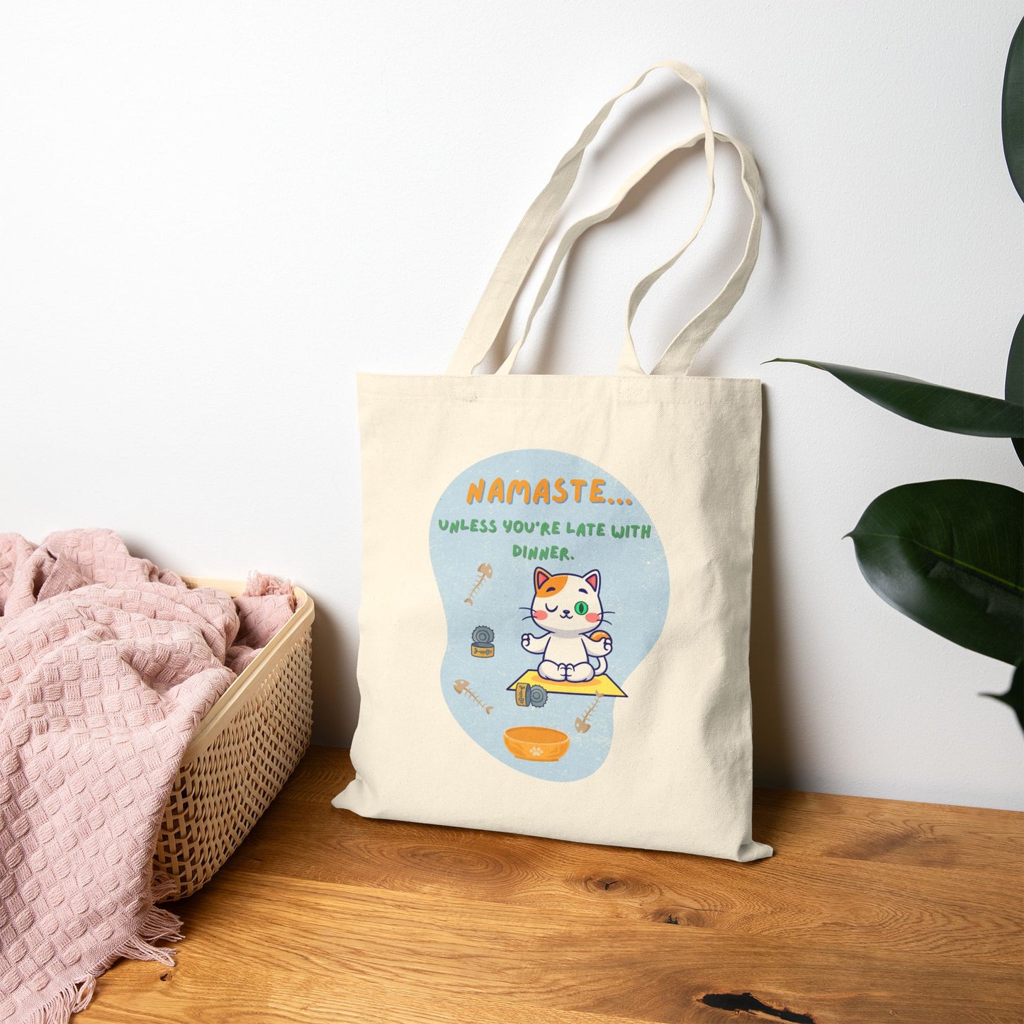 Namaste Cat Canvas Tote Bag, Funny Tote, Eco-Friendly Bag, Gift for Cat Lovers, Yoga Accessory, Reusable Shopping Bag