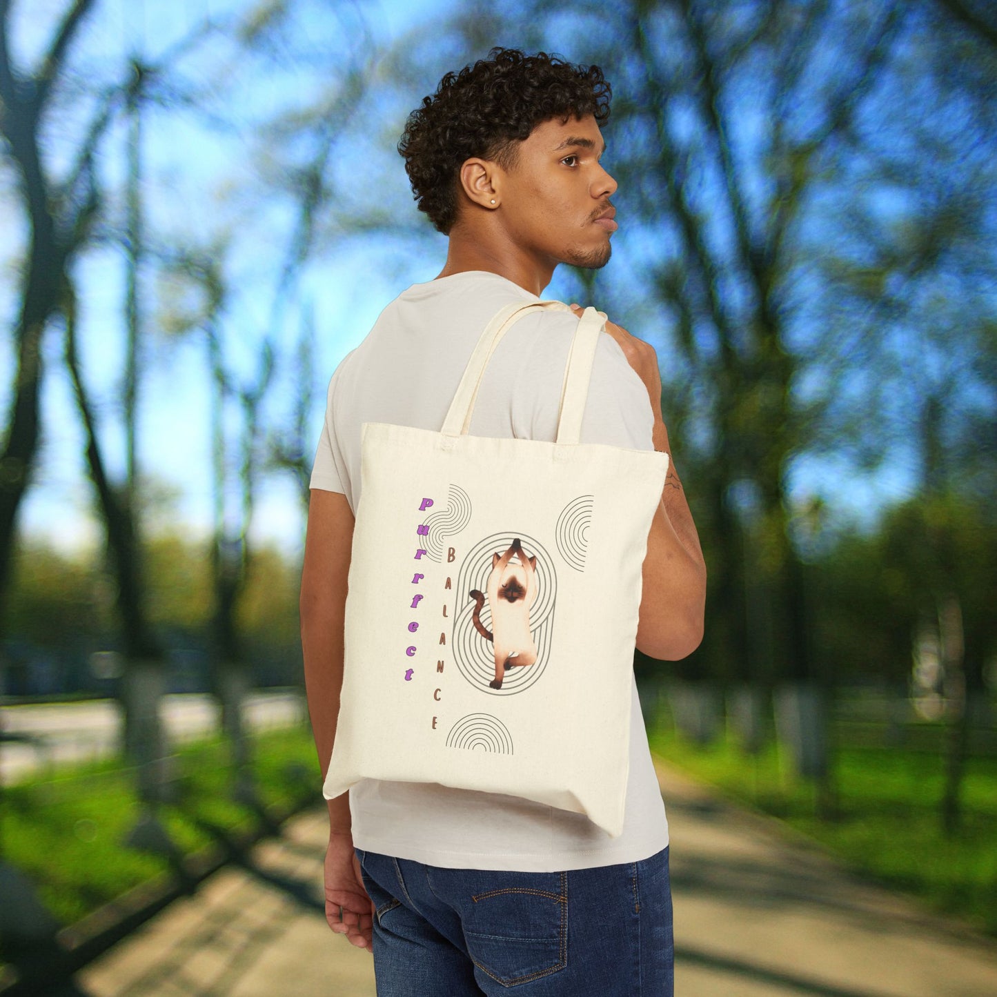 Stylish Cotton Canvas Tote Bag, "Purrfect Perfect" Yoga Cat Design, Perfect for Shopping, Beach Trips, Gifts, Eco-Friendly Living, and More!