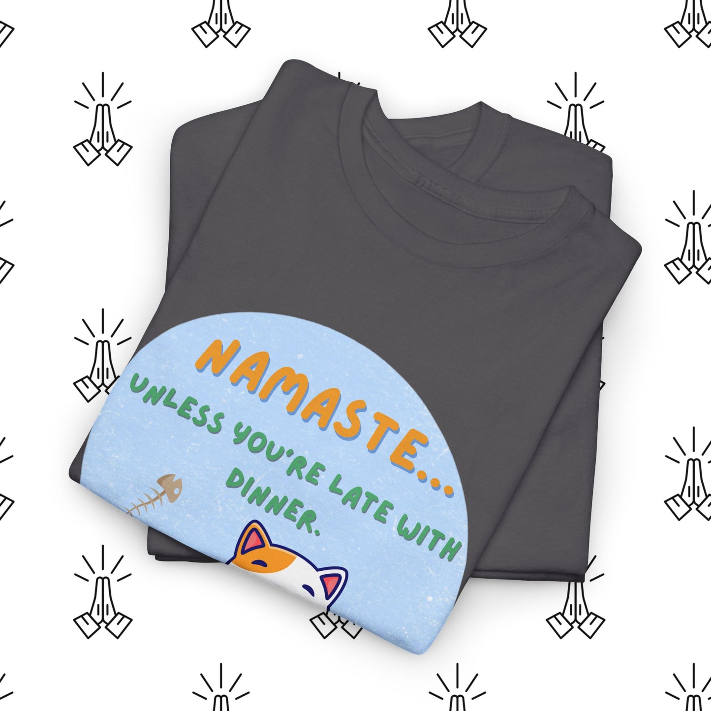 Namaste Cat Unisex Heavy Cotton Tee, Yoga Shirt, Funny Tee, Gift for Cat Lovers, Relaxed Fit T-Shirt