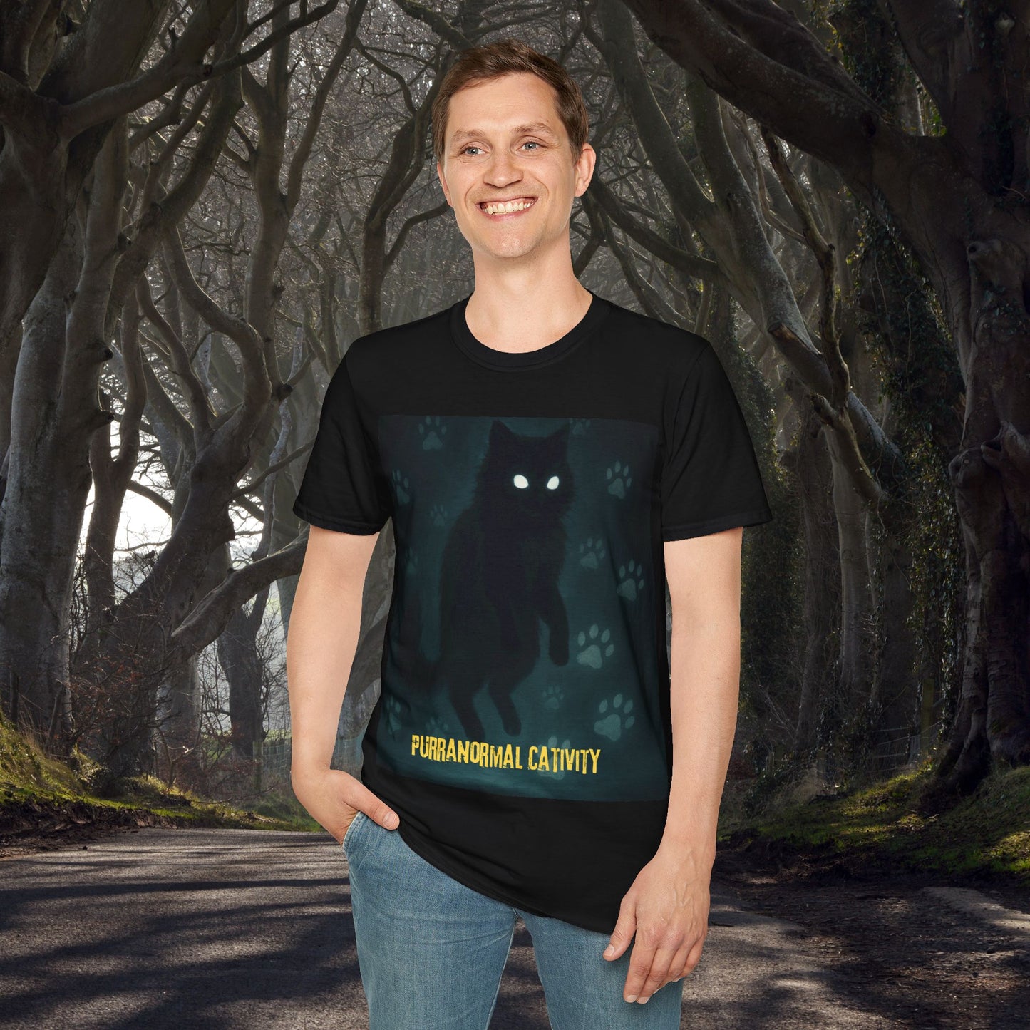 Purranormal Cativity T-Shirt, Unisex Halloween Tee, Cute Cat Shirt, Spooky Gift, Fall Fashion