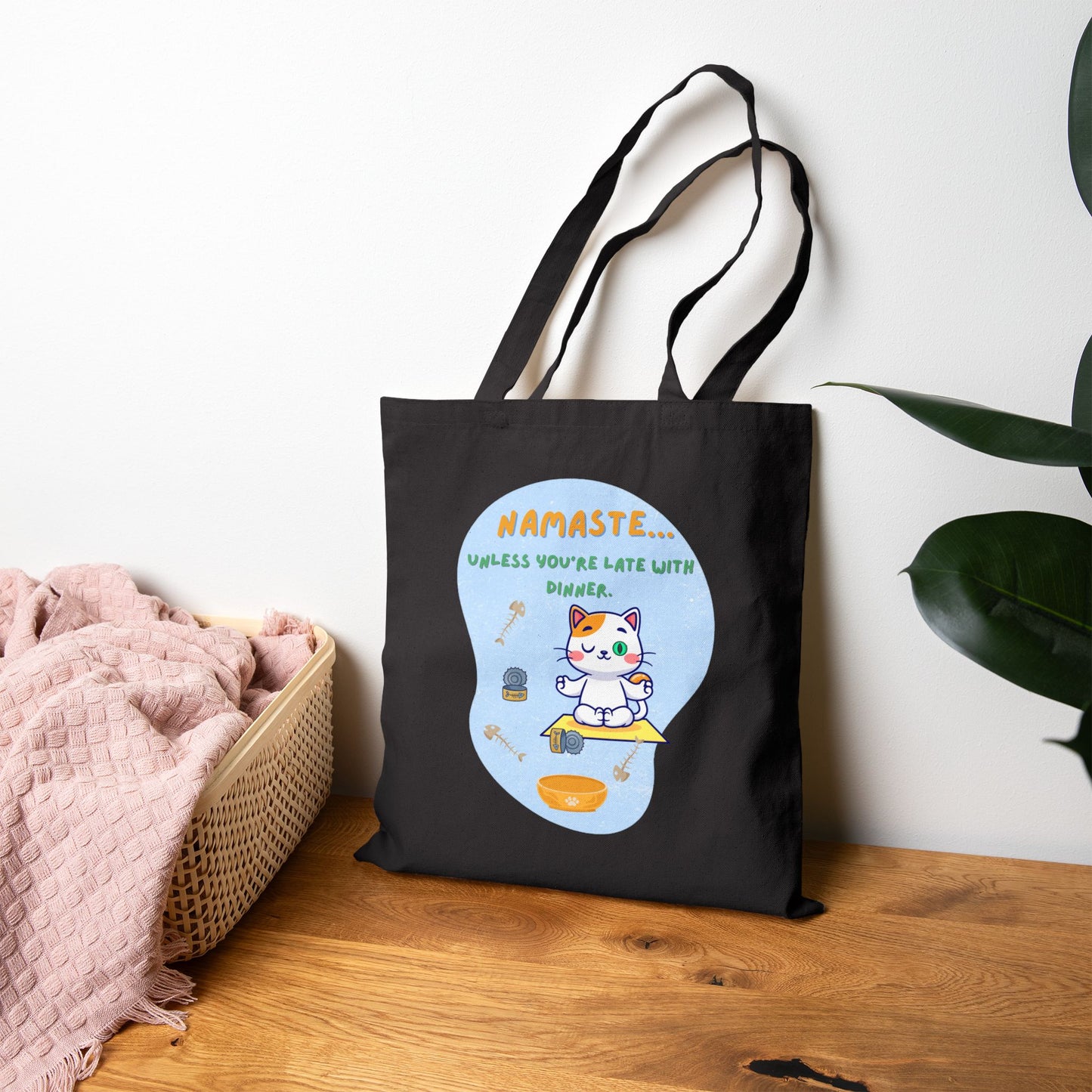 Namaste Cat Canvas Tote Bag, Funny Tote, Eco-Friendly Bag, Gift for Cat Lovers, Yoga Accessory, Reusable Shopping Bag