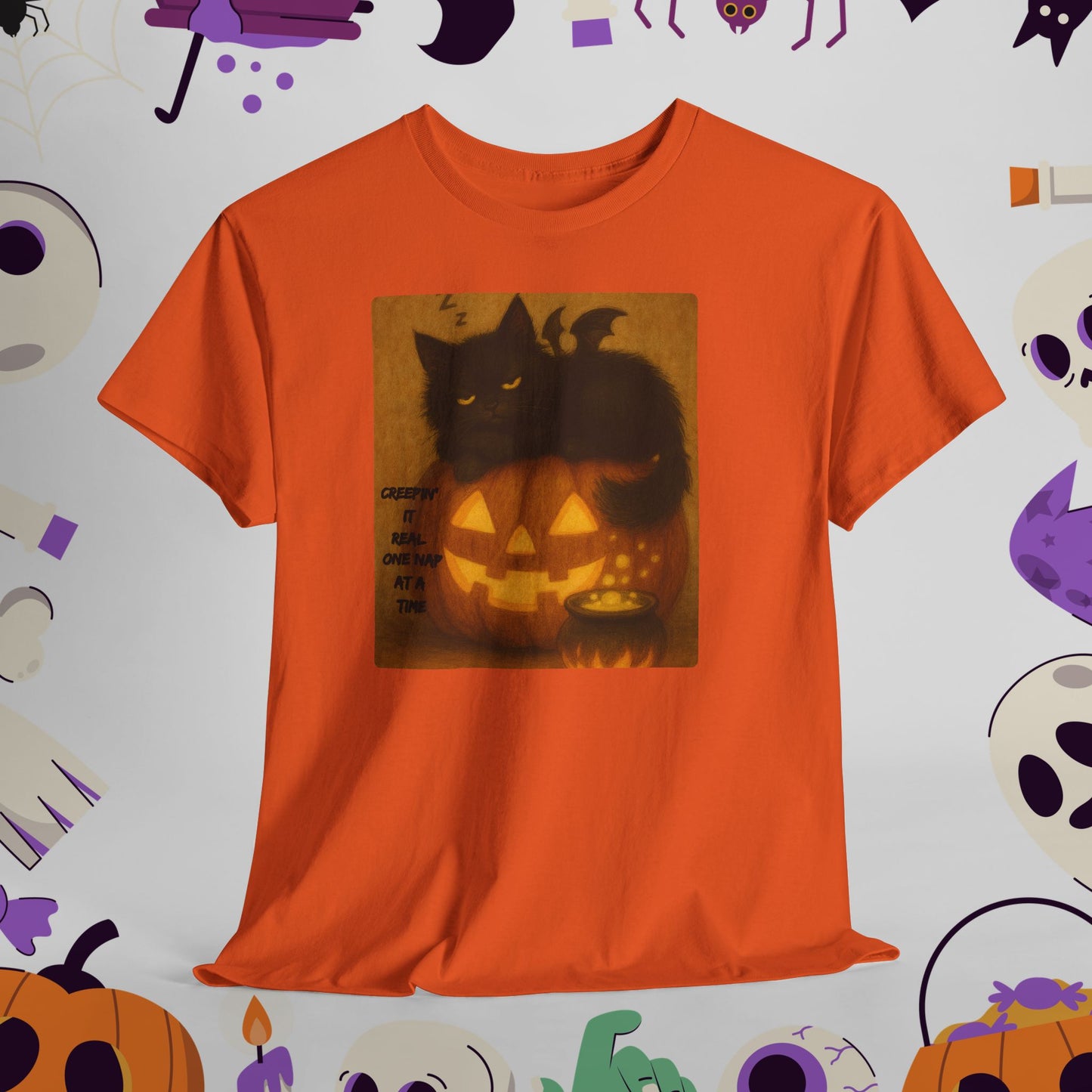 Creepin' It Real, One Nap at a Time - Halloween Cat Tee, Spooky Shirt, Perfect for Halloween Parties, Gifts, Autumn Fashion, Witchy Cat Lovers