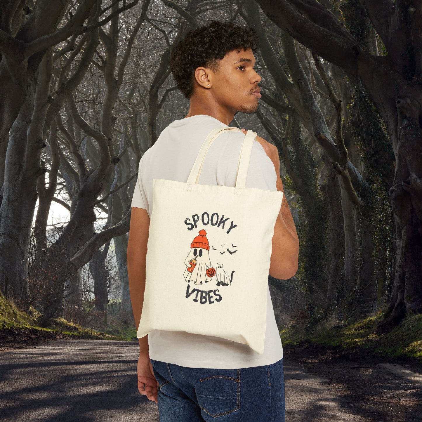 Spooky Vibes Only, Sweet Haunts and Silly Spirits Canvas Tote Bag, Halloween Tote, Trick or Treat Bag, Ghost Shopper, Cute Eco-Friendly Bag