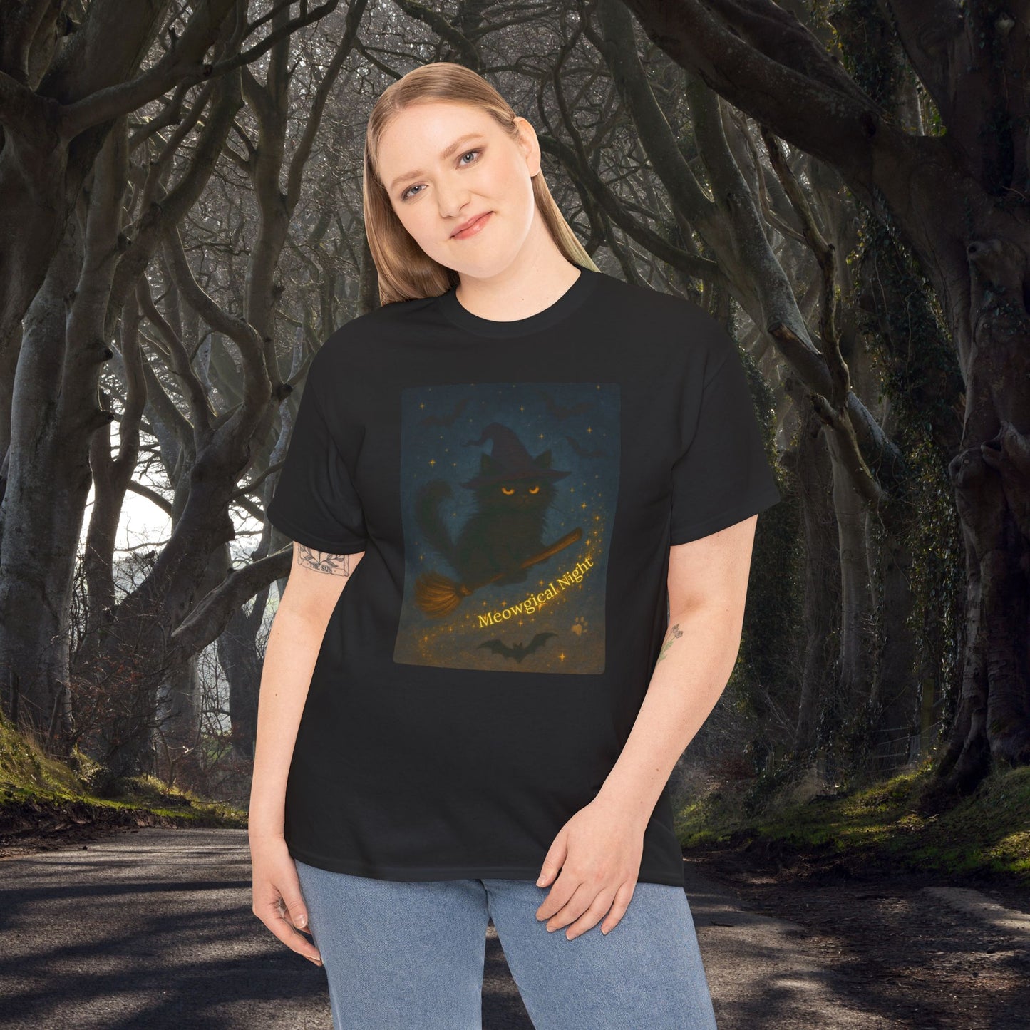 Meowgical Night - Halloween Cat Tee, Spooky Halloween Shirt, Unisex Graphic Tee, Witchy Cat Lover Gift, Cozy Night-In Top