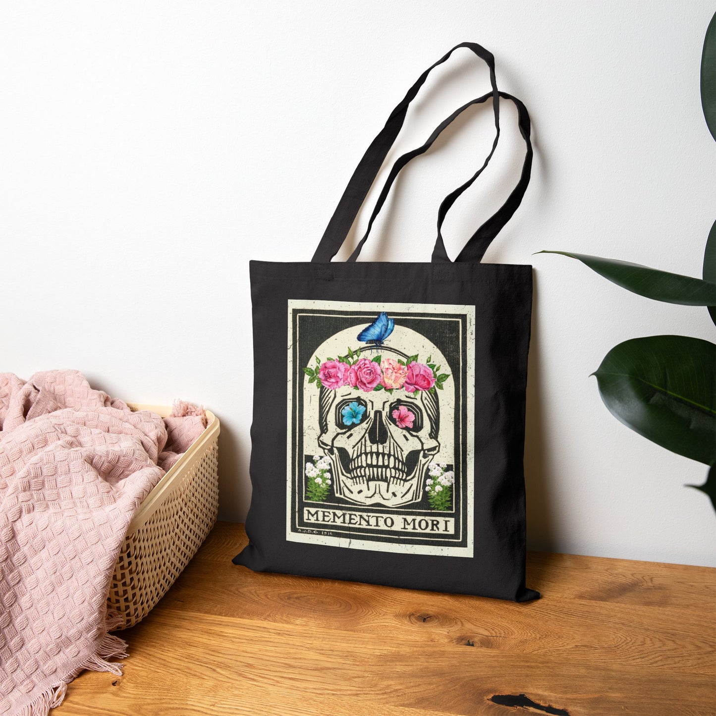 Memento Mori Floral Skull Tote Bag, Eco-Friendly Shopping Bag, Boho Chic Gift, Reusable Market Tote, Stylish Carryall