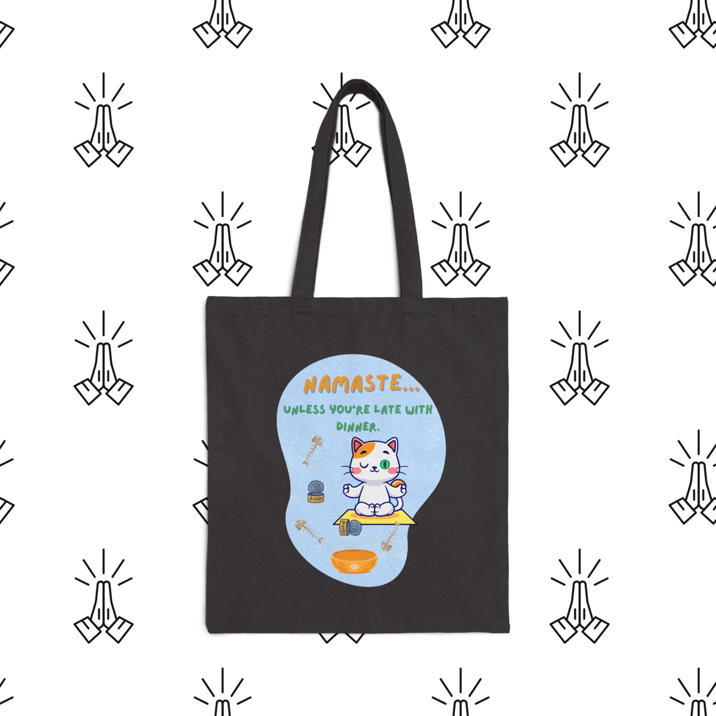 Namaste Cat Canvas Tote Bag, Funny Tote, Eco-Friendly Bag, Gift for Cat Lovers, Yoga Accessory, Reusable Shopping Bag