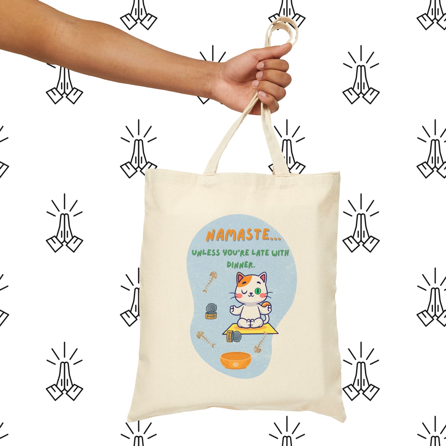 Namaste Cat Canvas Tote Bag, Funny Tote, Eco-Friendly Bag, Gift for Cat Lovers, Yoga Accessory, Reusable Shopping Bag