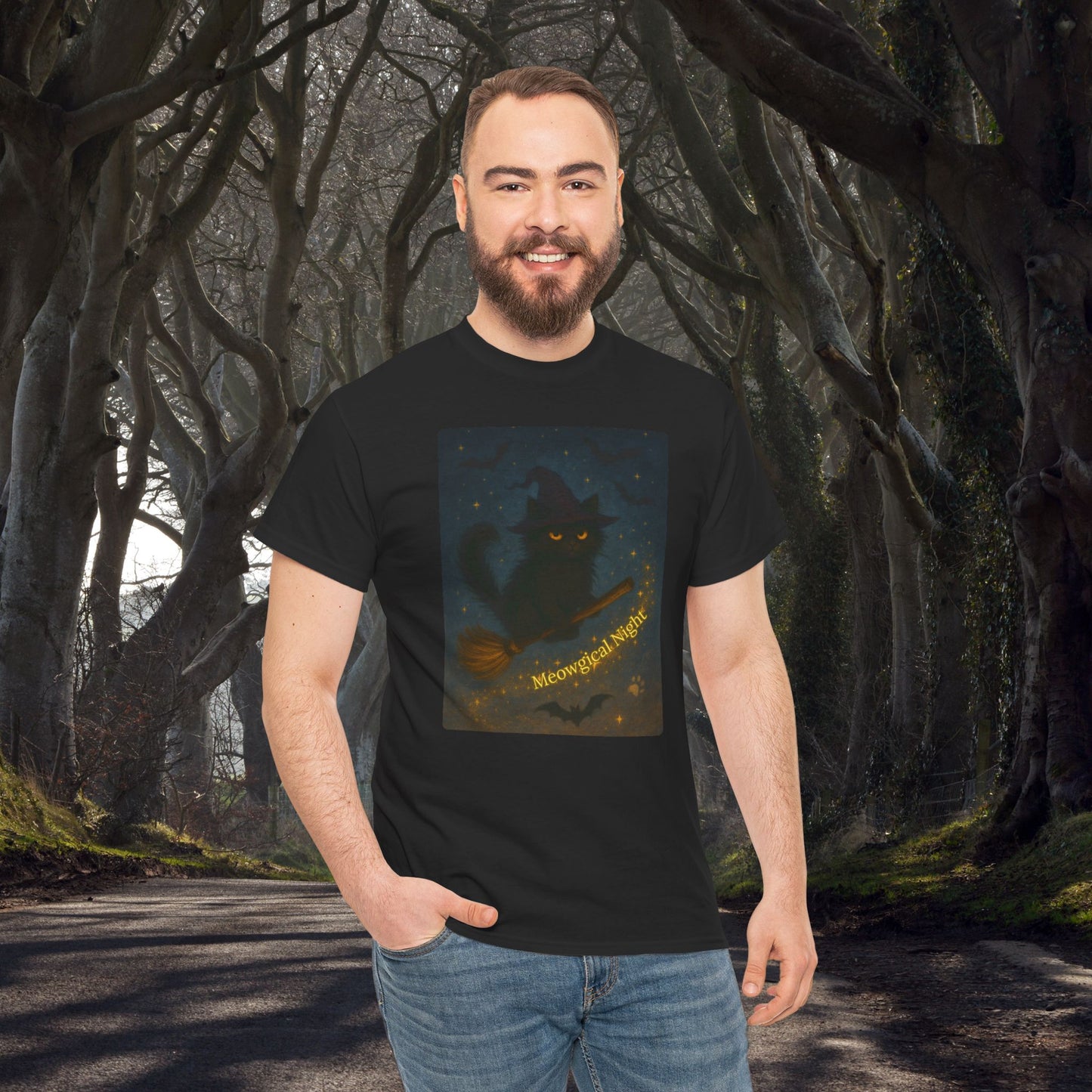 Meowgical Night - Halloween Cat Tee, Spooky Halloween Shirt, Unisex Graphic Tee, Witchy Cat Lover Gift, Cozy Night-In Top