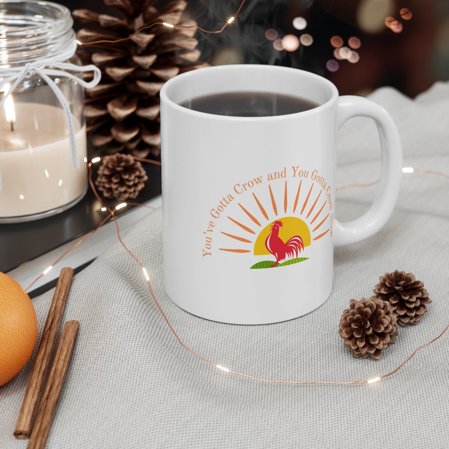 Sun Rise Mug 11oz - Motivational Coffee Cup with Rooster Design