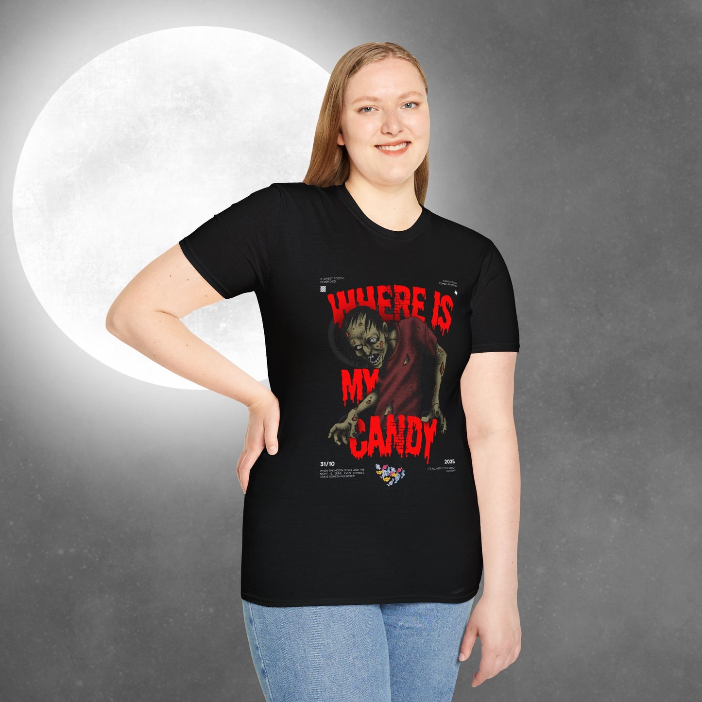 Where Is My Candy Halloween T-Shirt, Graphic Tee, Unisex Softstyle T-Shirt, Halloween Costume, Trick or Treat Shirt, Fun Scary Apparel