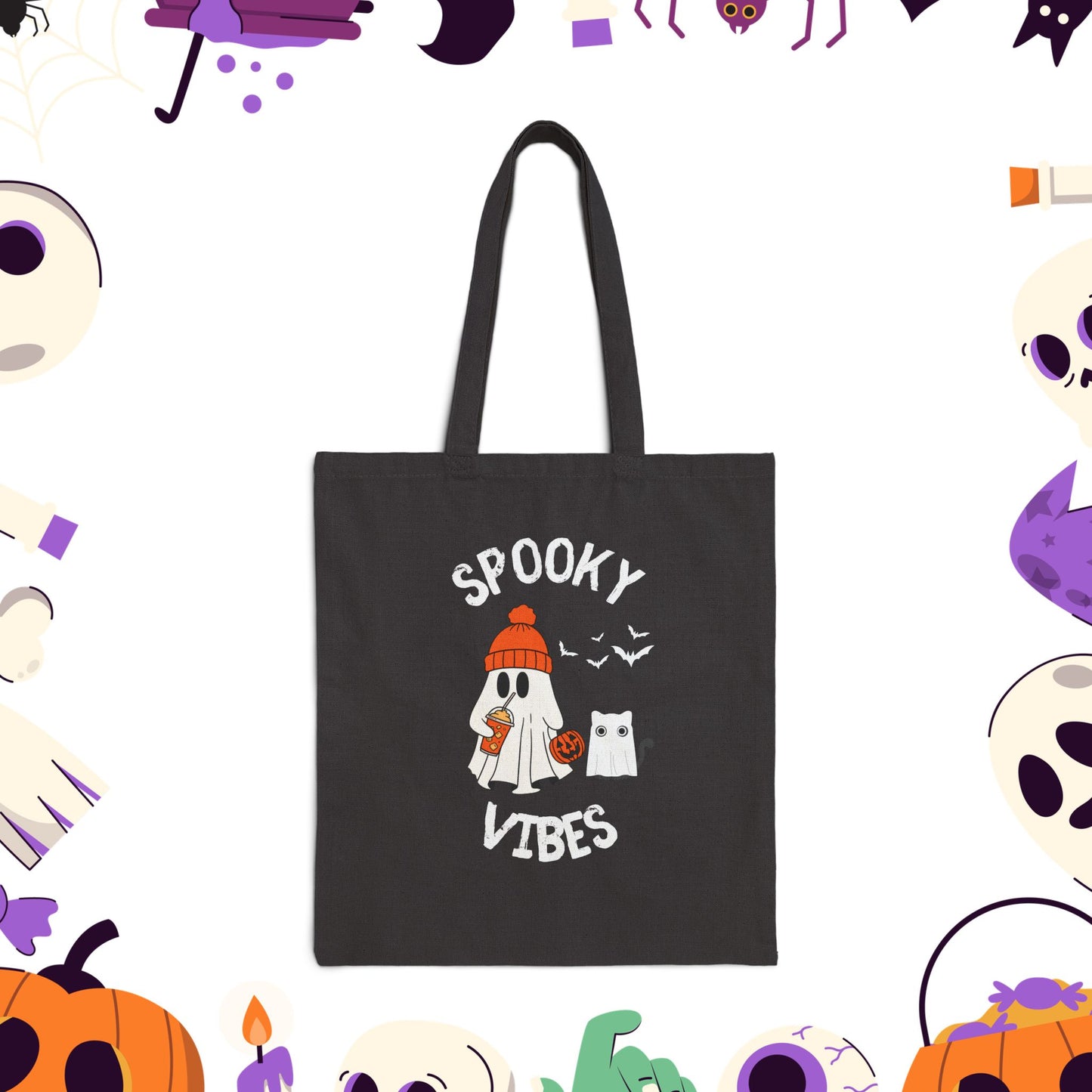 Spooky Vibes Only, Sweet Haunts and Silly Spirits Canvas Tote Bag, Halloween Tote, Trick or Treat Bag, Ghost Shopper, Cute Eco-Friendly Bag