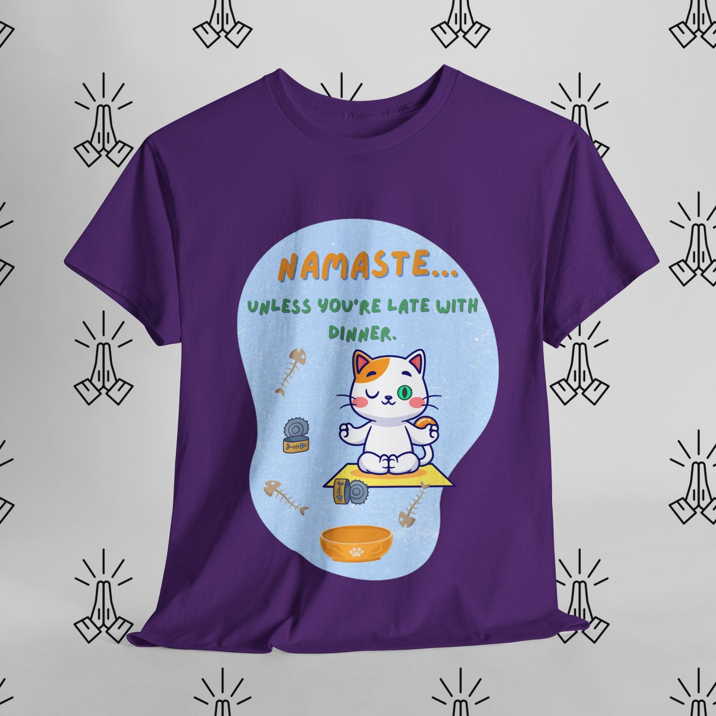 Namaste Cat Unisex Heavy Cotton Tee, Yoga Shirt, Funny Tee, Gift for Cat Lovers, Relaxed Fit T-Shirt