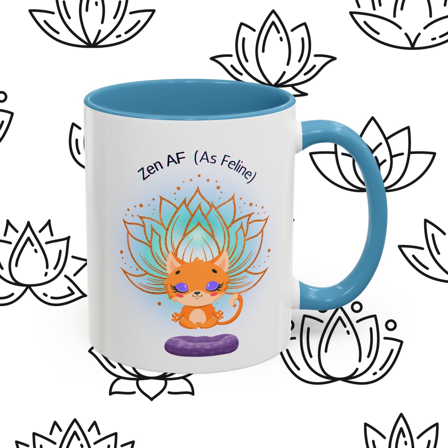 Zen AF (As Feline) Coffee Mug - Cute Cat Mug, Relaxation Gift for Cat Lovers, Tea Lover Gift, Yoga Mug, Pet Themed Mug
