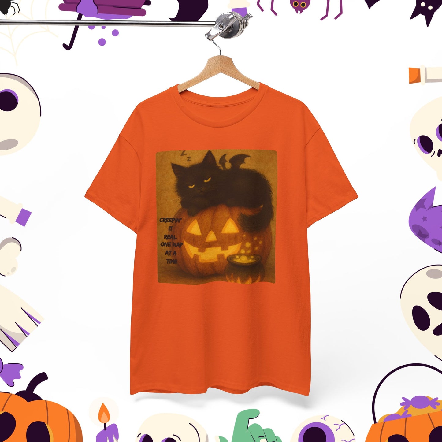 Creepin' It Real, One Nap at a Time - Halloween Cat Tee, Spooky Shirt, Perfect for Halloween Parties, Gifts, Autumn Fashion, Witchy Cat Lovers