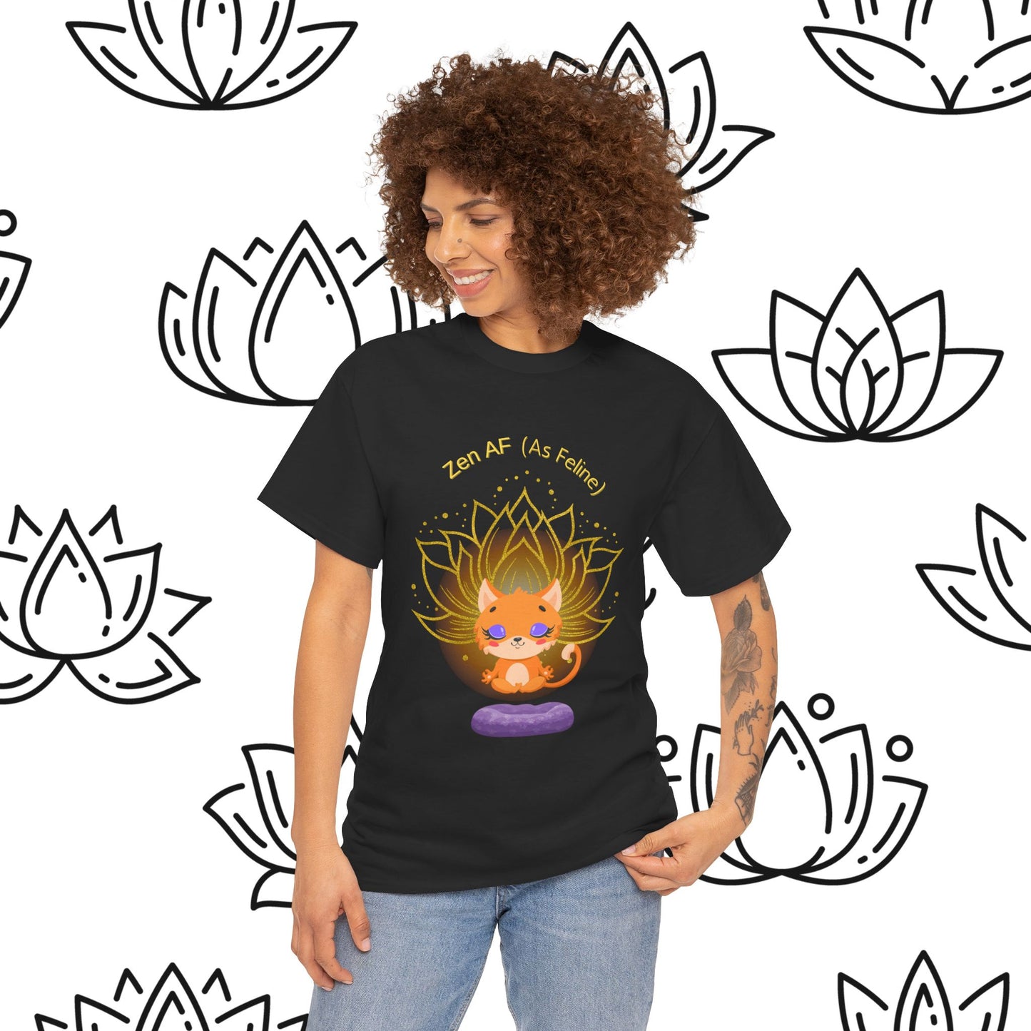Zen AF (As Feline) Unisex Heavy Cotton Tee, Meditation Shirt, Cat Lover Gift, Spiritual Clothing, Mindfulness Apparel