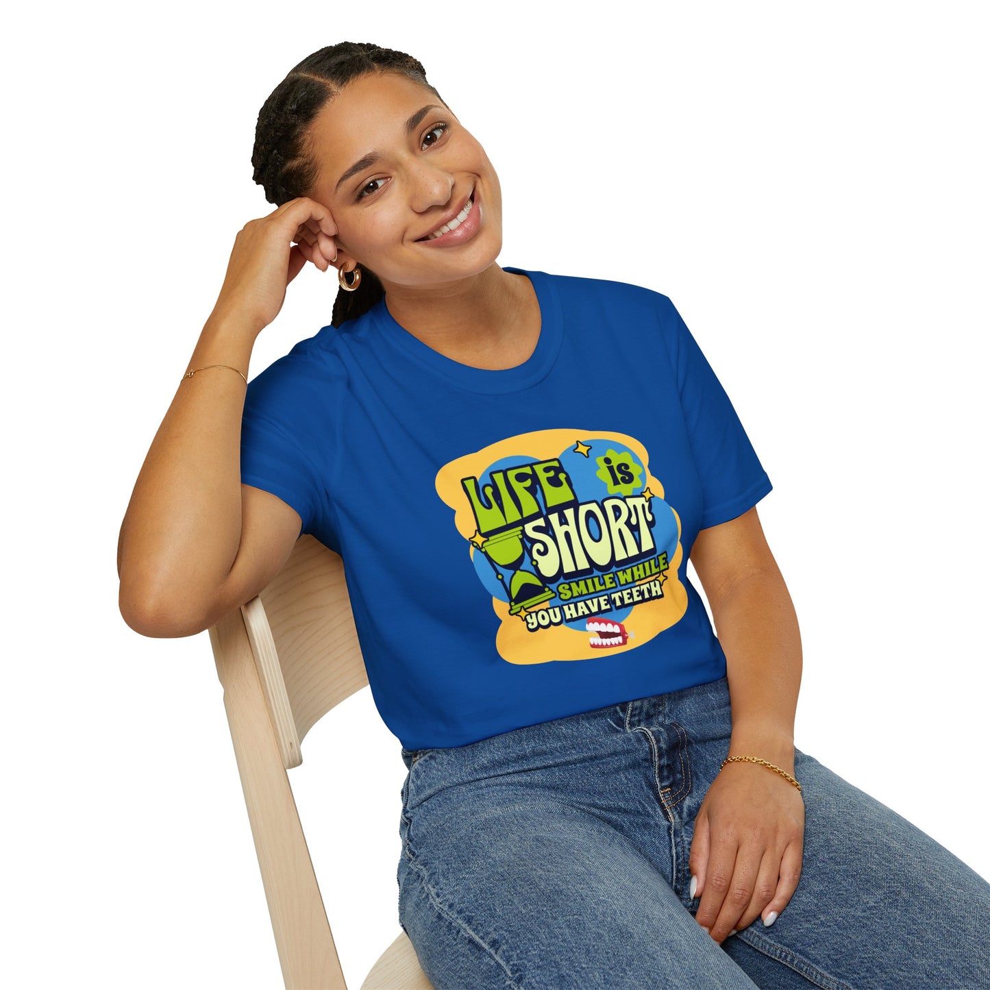 "Life is Short, Smile While You Have Teeth" - Unisex Softstyle T-Shirt - Fun Graphic Tee