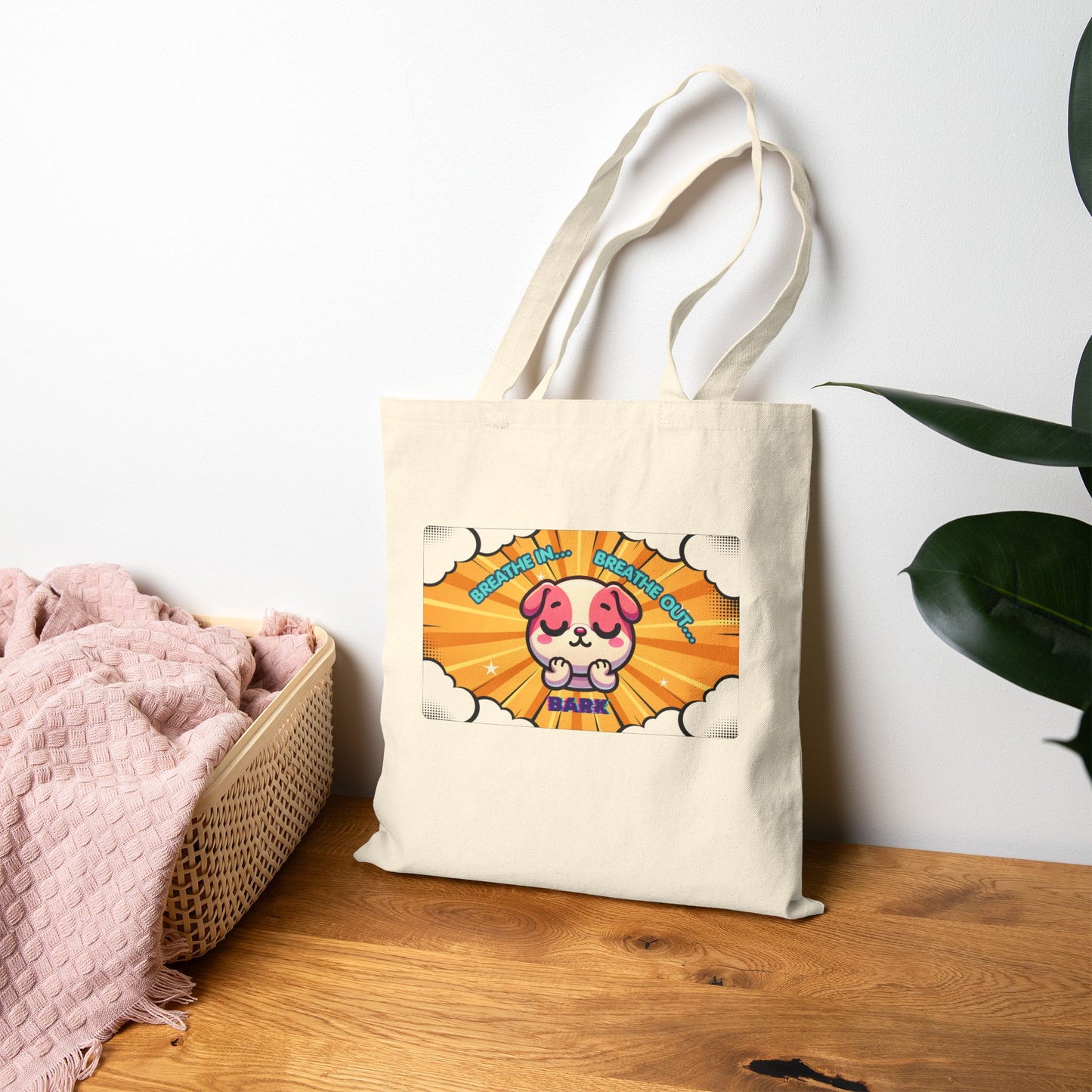 Pink Bulldog 'Breath In... Breath Out... Bark' Canvas Tote