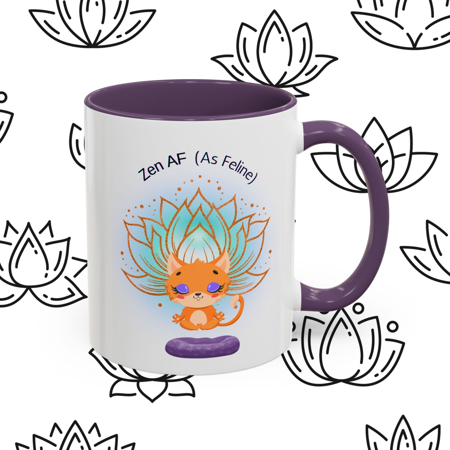 Zen AF (As Feline) Coffee Mug - Cute Cat Mug, Relaxation Gift for Cat Lovers, Tea Lover Gift, Yoga Mug, Pet Themed Mug