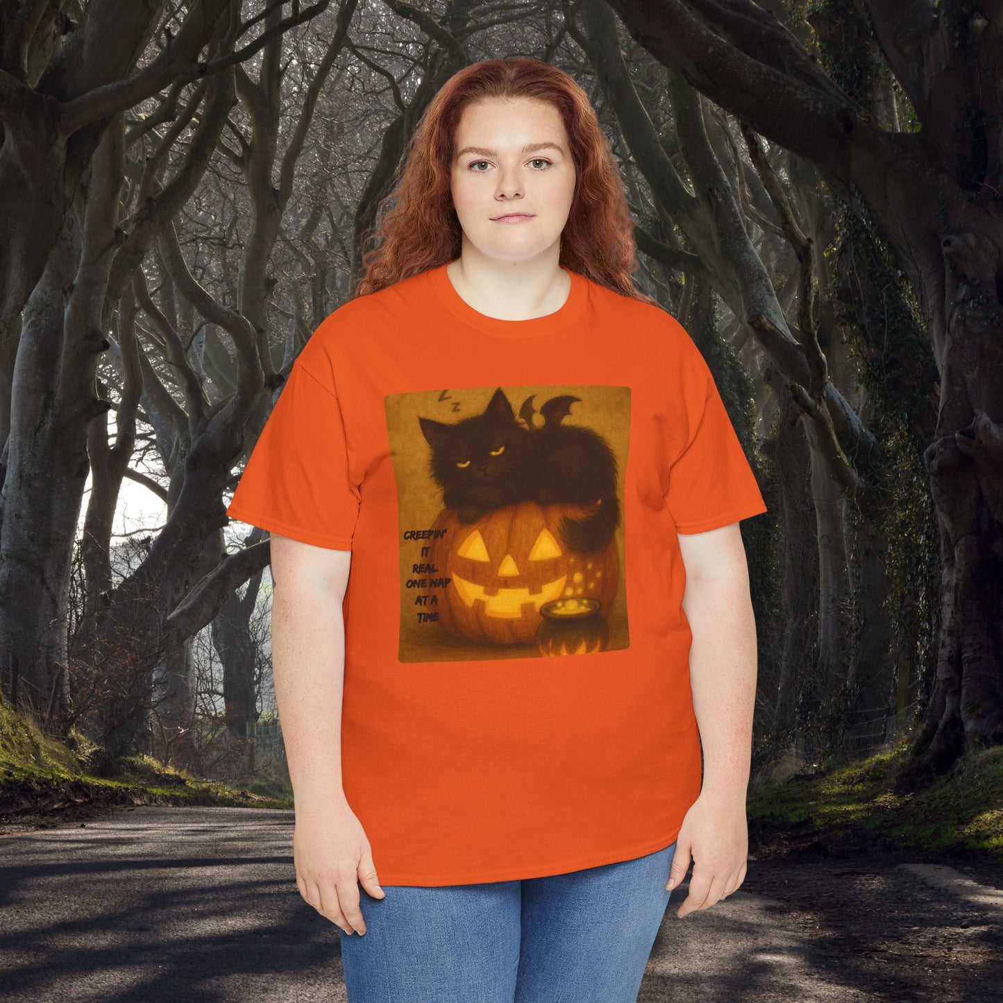Creepin' It Real, One Nap at a Time - Halloween Cat Tee, Spooky Shirt, Perfect for Halloween Parties, Gifts, Autumn Fashion, Witchy Cat Lovers