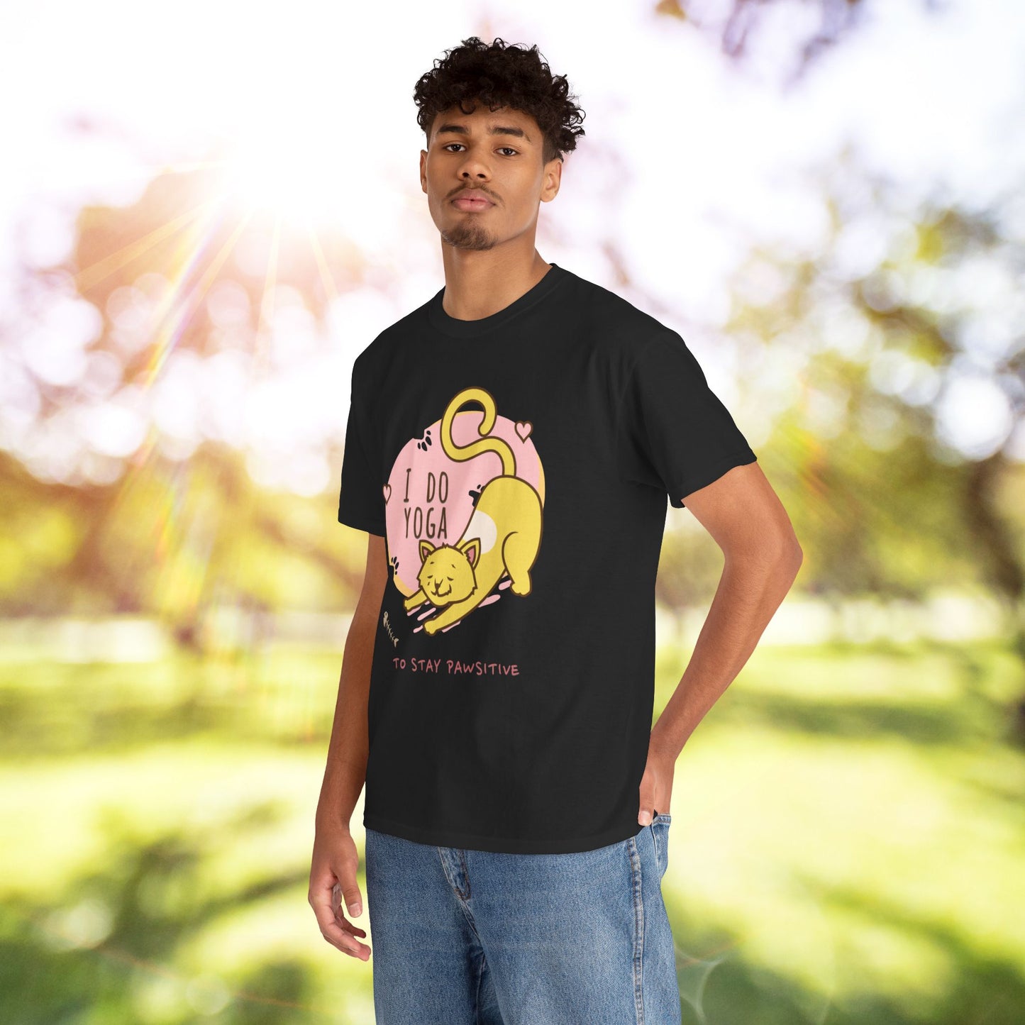 Cat Yoga Graphic Tee, Funny Cat Lover Shirt, Cute Pet Owner Gift, Relaxation Apparel, Stay Pawsitive Tees