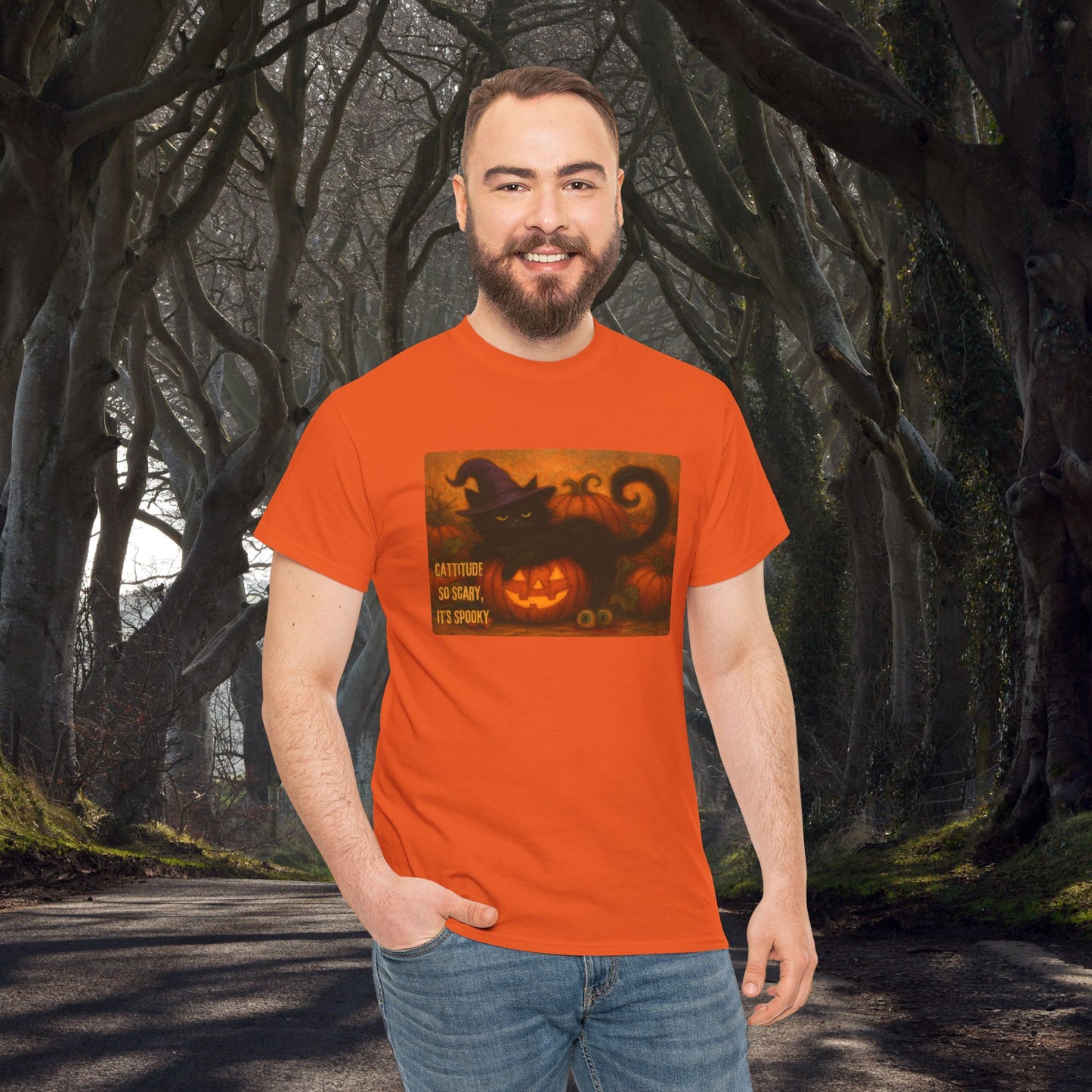 Catitude So Scary, It's Spooky - Black Cat Halloween Tee, Cute Halloween Shirt, Unisex Graphic Tee, Trick or Treat Apparel