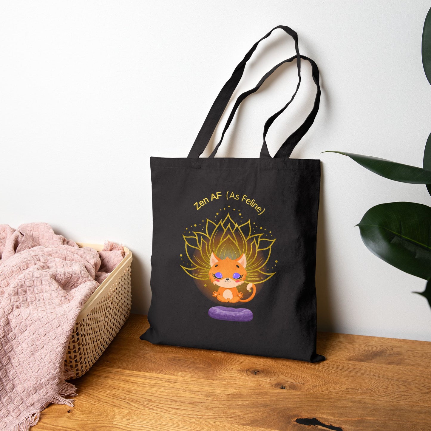 Zen AF (As Feline) - Cotton Canvas Tote Bag, Inspirational Tote, Yoga Bag, Eco-Friendly Shopper, Gift for Mindfulness Lovers
