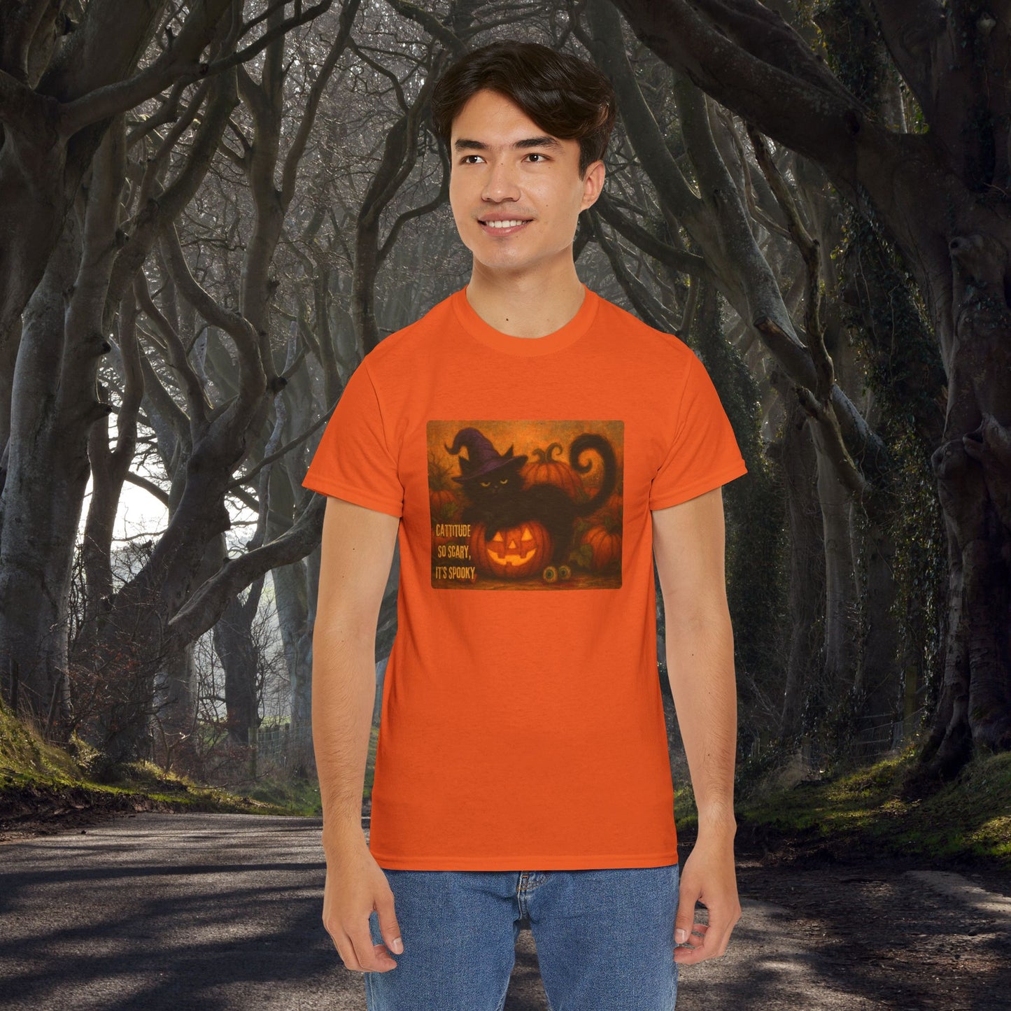 Catitude So Scary, It's Spooky - Black Cat Halloween Tee, Cute Halloween Shirt, Unisex Graphic Tee, Trick or Treat Apparel