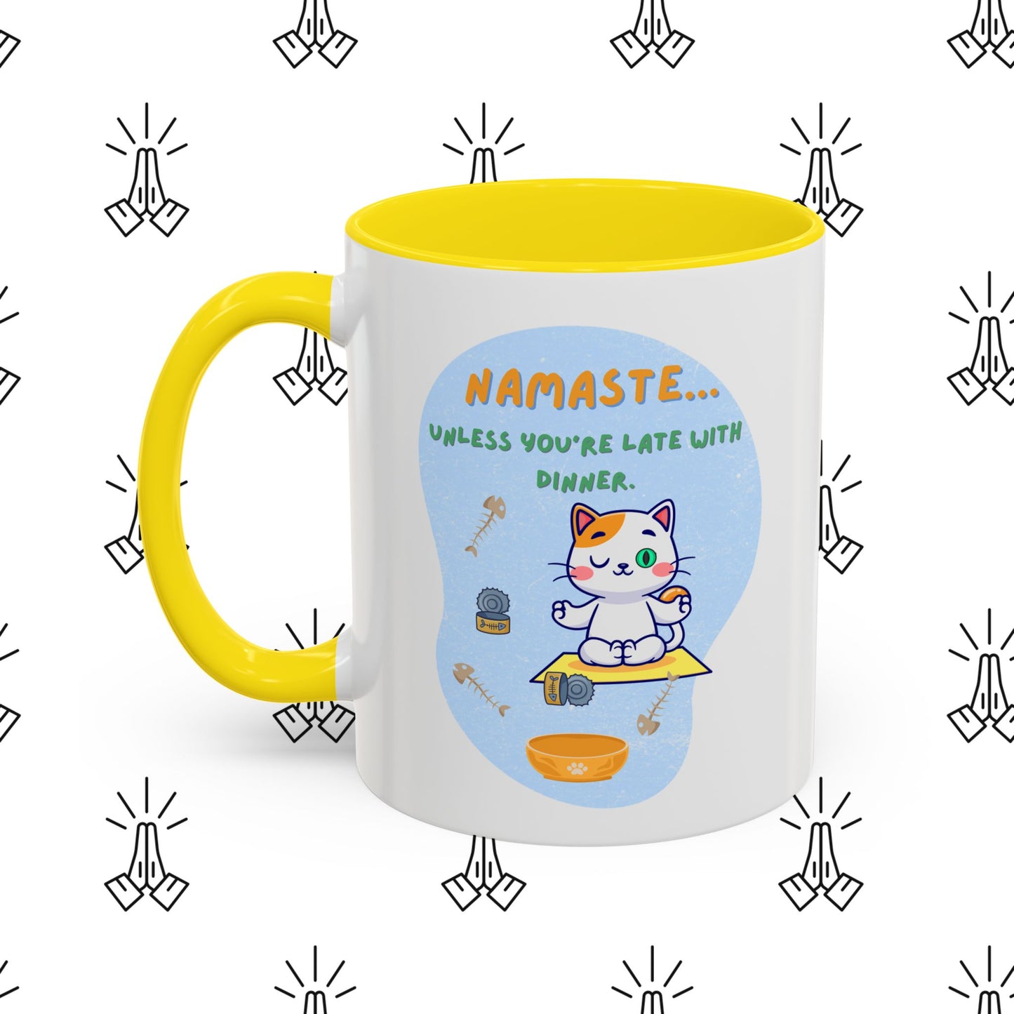 Namaste Cat Accent Coffee Mug | Cute Cat Mug, Coffee Cup Gift, Yoga Lover's Mug, Cat Lover Gift, Stylish Drinkware