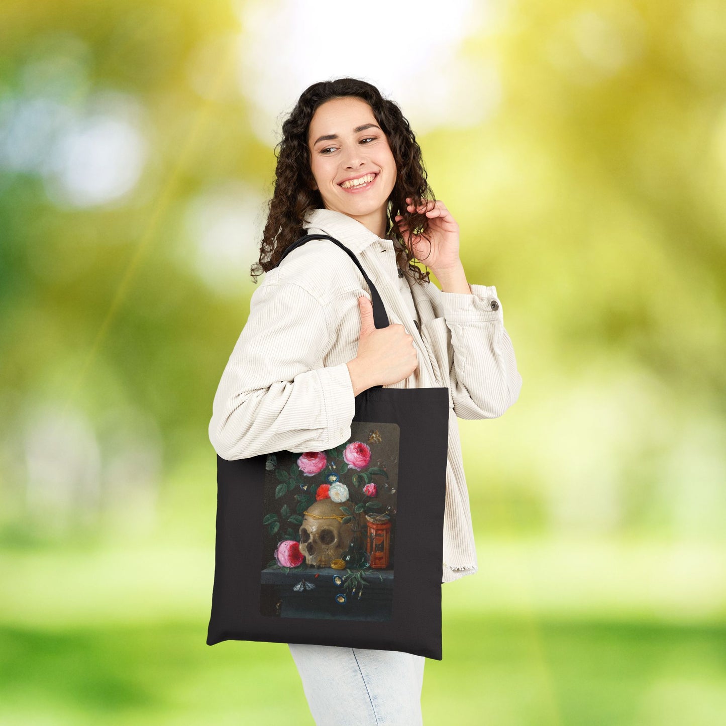 Vanitas Reverie Cotton Canvas Tote Bag, Still Art Grocery Tote, Eco-Friendly Shopping Bag, Unique Gift for Halloween, Artsy Bag