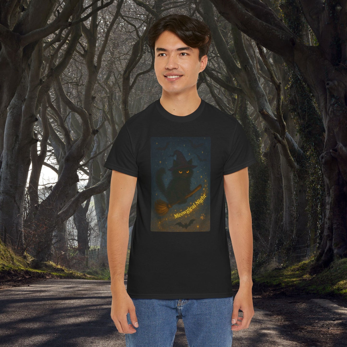 Meowgical Night - Halloween Cat Tee, Spooky Halloween Shirt, Unisex Graphic Tee, Witchy Cat Lover Gift, Cozy Night-In Top