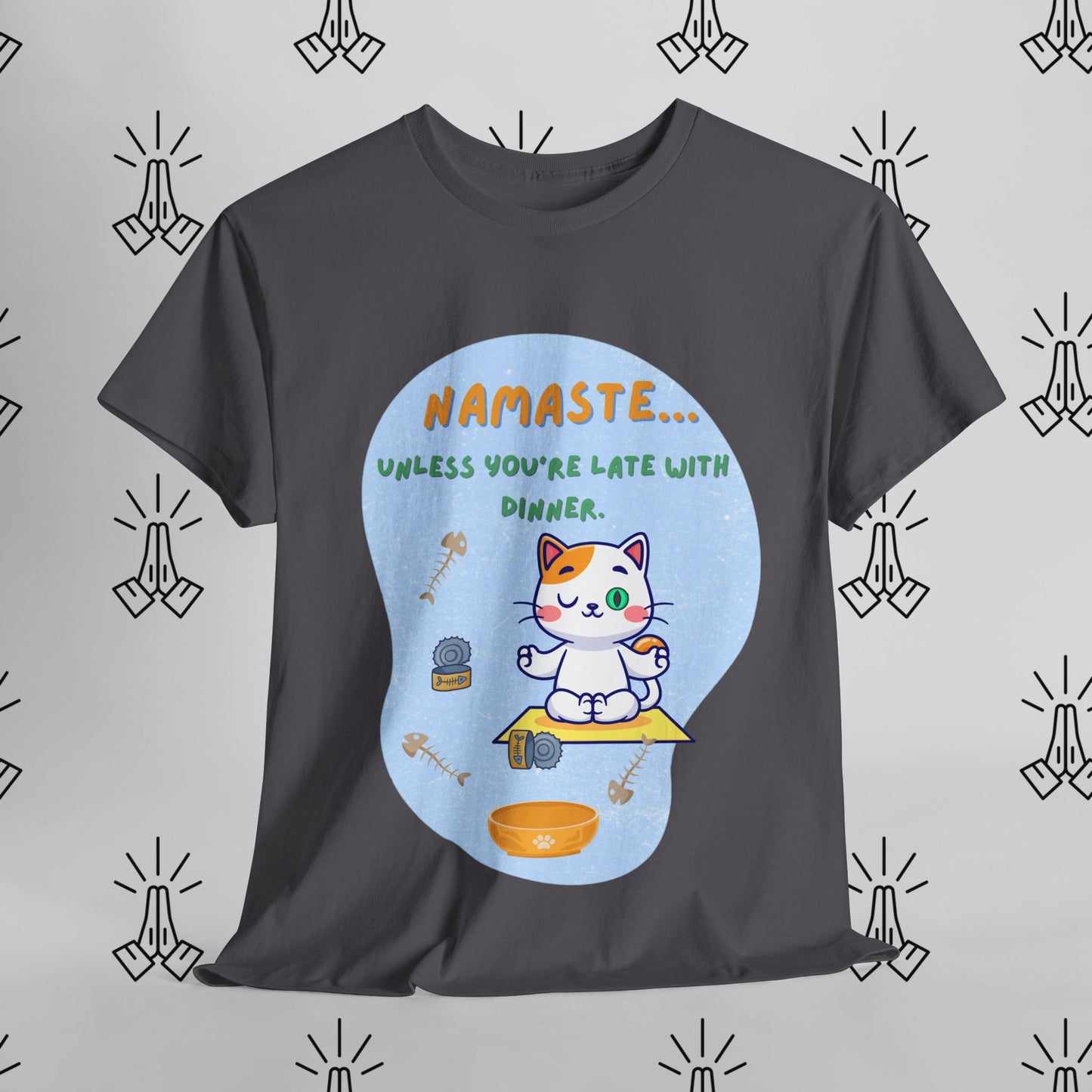 Namaste Cat Unisex Heavy Cotton Tee, Yoga Shirt, Funny Tee, Gift for Cat Lovers, Relaxed Fit T-Shirt