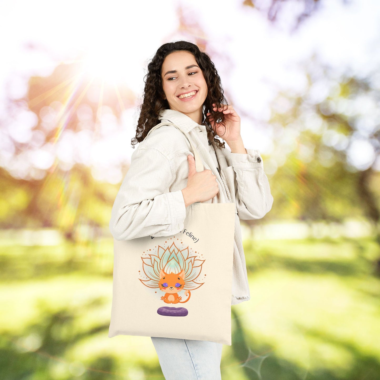 Zen AF (As Feline) - Cotton Canvas Tote Bag, Inspirational Tote, Yoga Bag, Eco-Friendly Shopper, Gift for Mindfulness Lovers