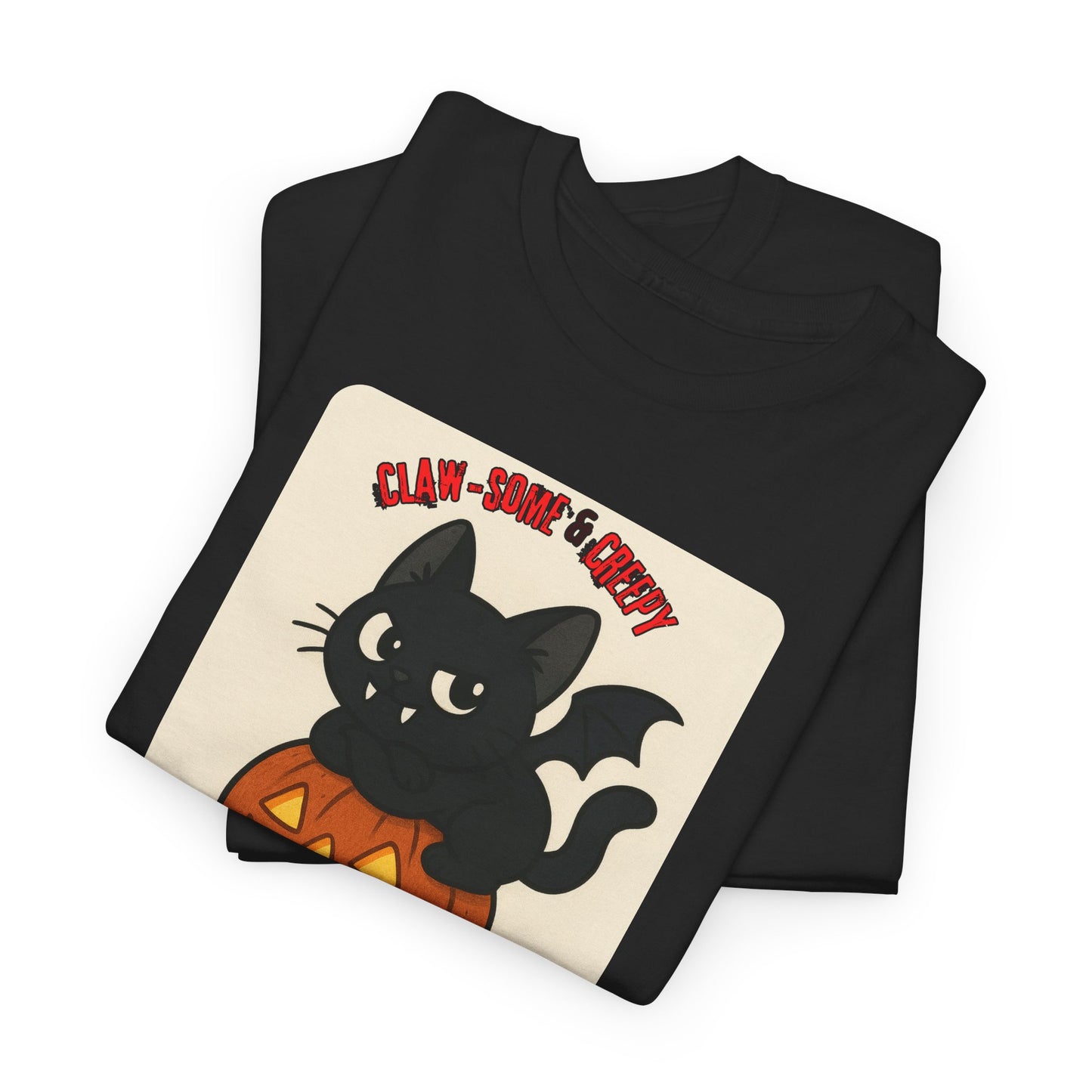 Claw-Some and Creepy - Halloween Cat Tee, Black Cat T-Shirt, Pumpkin Graphic Tee, Spooky Season Apparel, Cute Halloween Gift