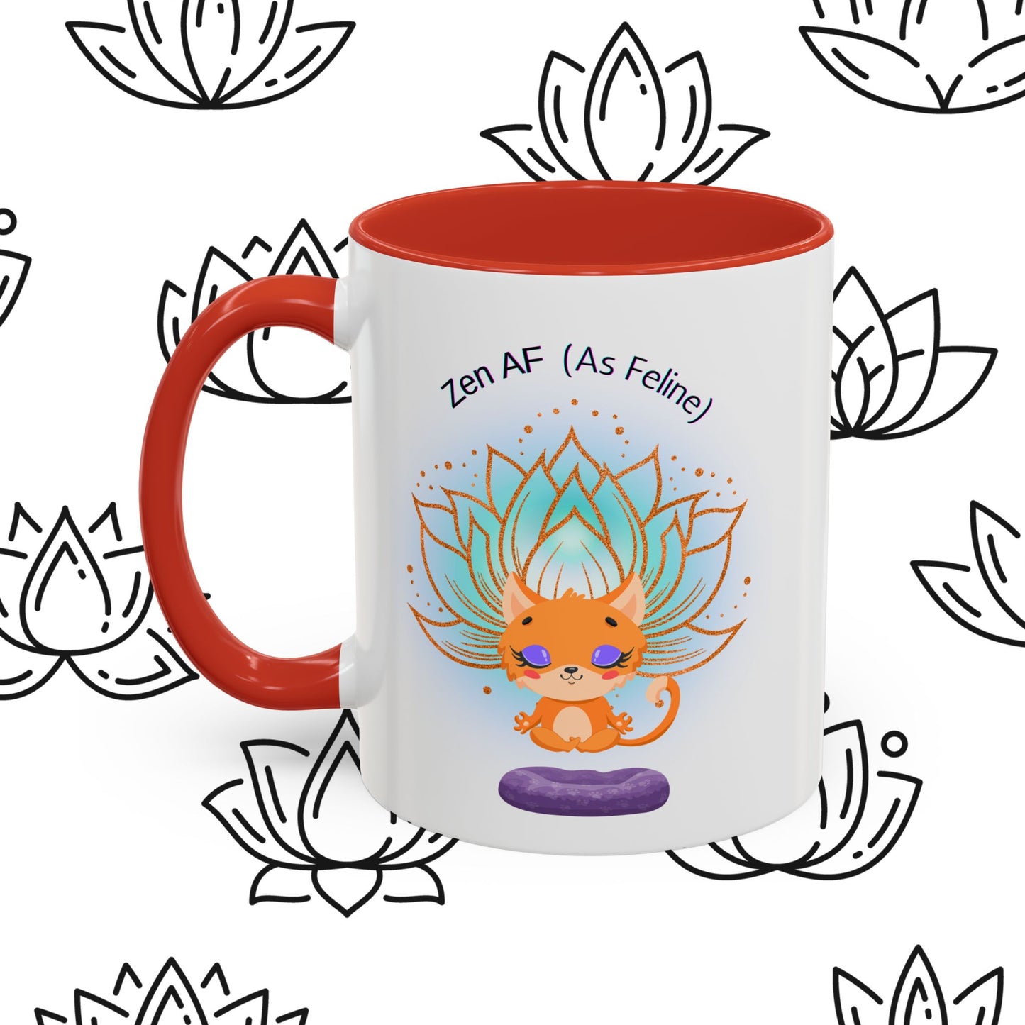Zen AF (As Feline) Coffee Mug - Cute Cat Mug, Relaxation Gift for Cat Lovers, Tea Lover Gift, Yoga Mug, Pet Themed Mug