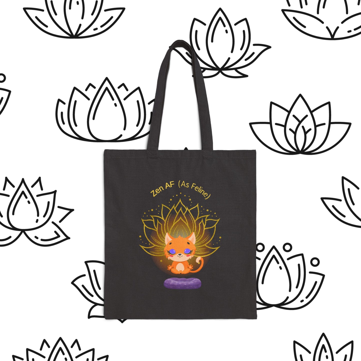 Zen AF (As Feline) - Cotton Canvas Tote Bag, Inspirational Tote, Yoga Bag, Eco-Friendly Shopper, Gift for Mindfulness Lovers